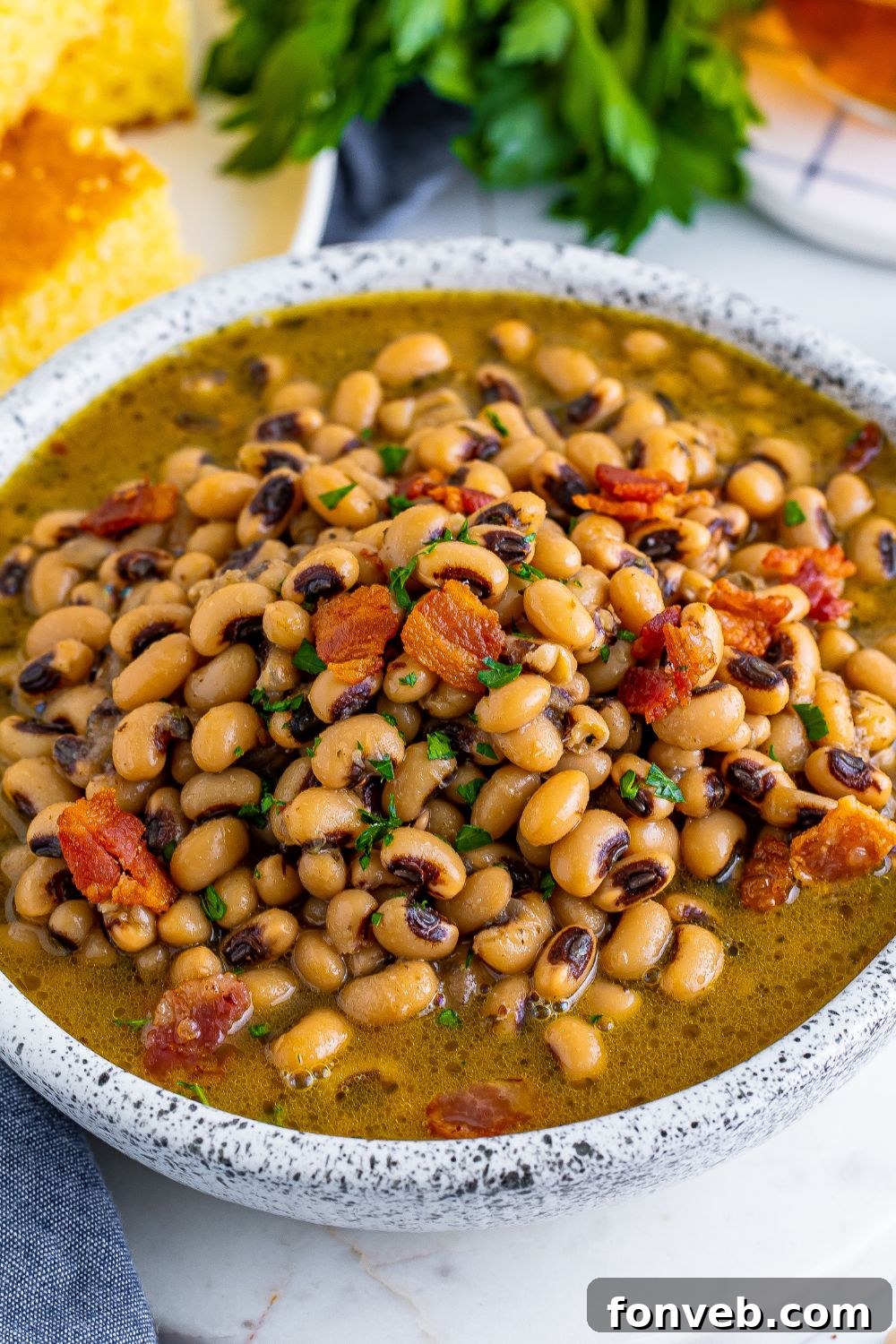 Black Eyed Peas in a ceramic bowl on the table 