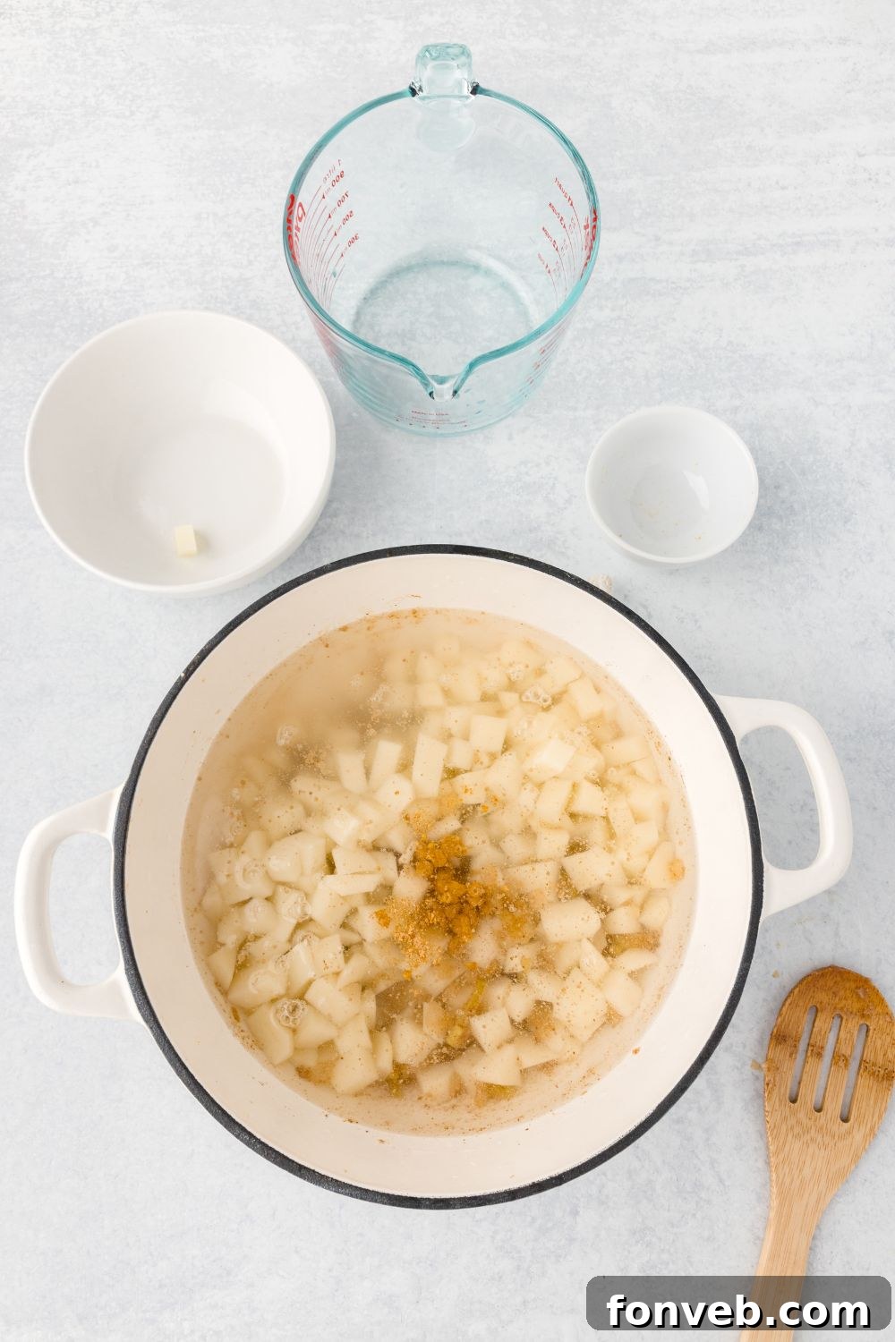 New England Clam Chowder ingredients in a bowl in the raw state before it has been cooked 
