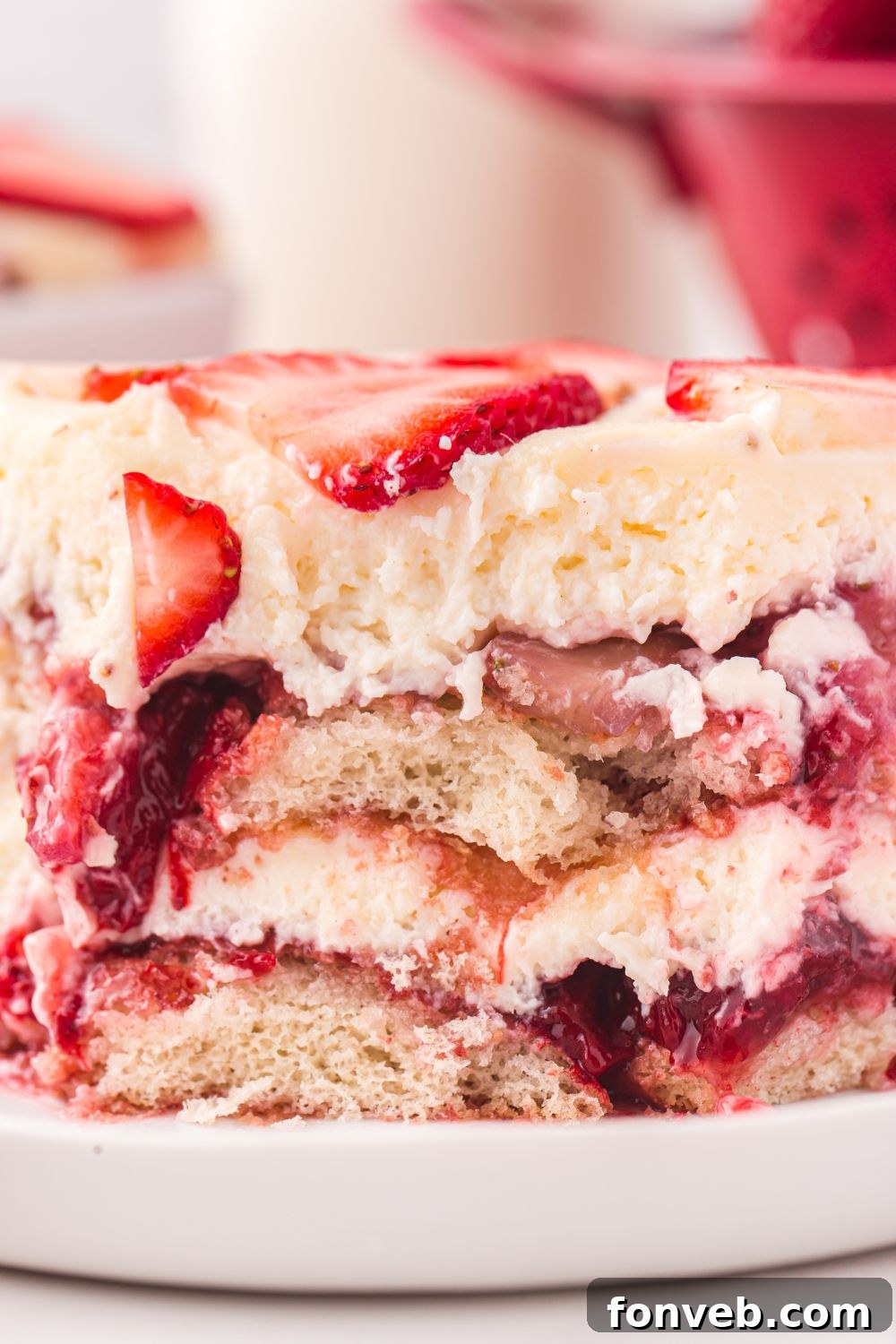 bites taken out of a plate of Strawberry Tiramisu