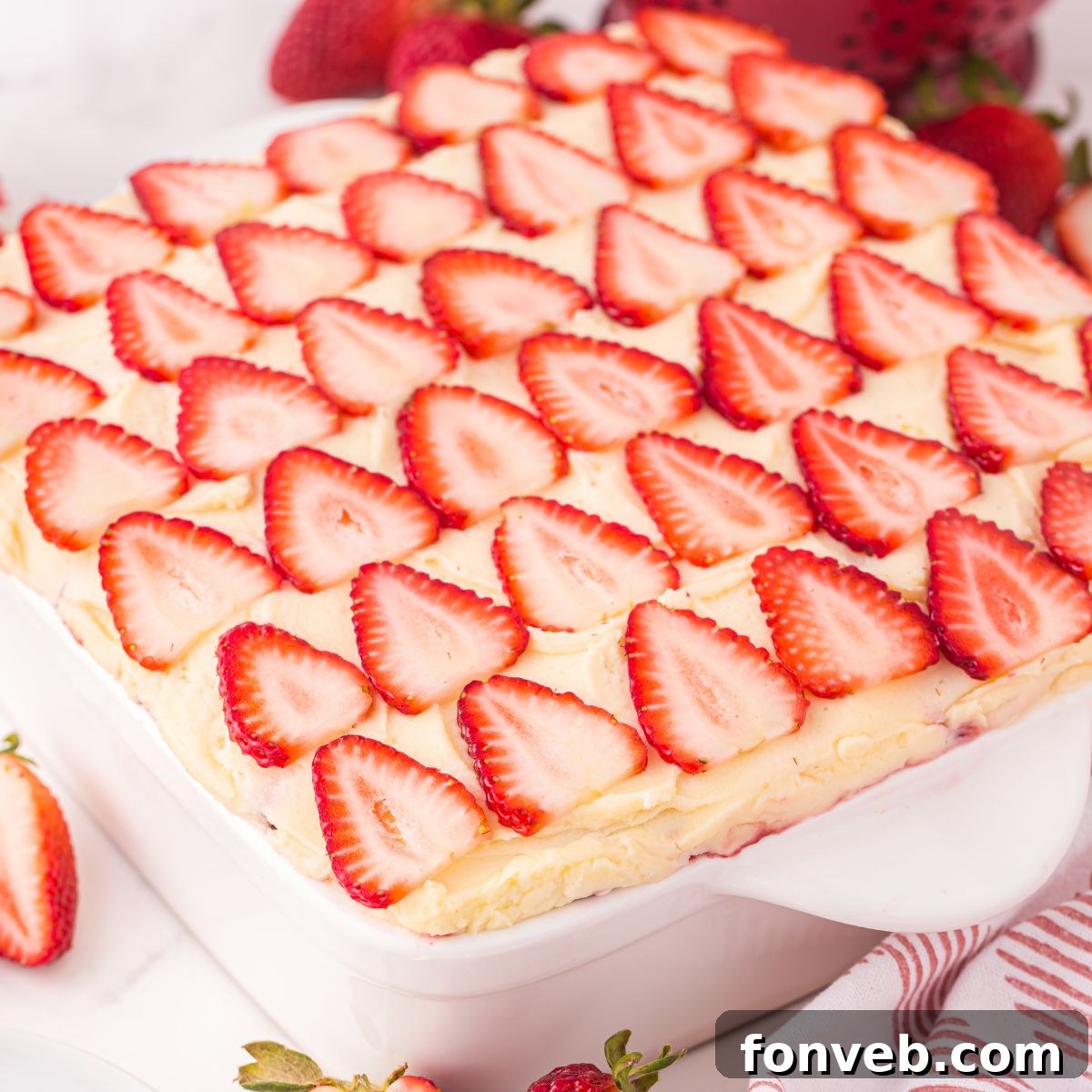 Strawberry Tiramisu in a square pan