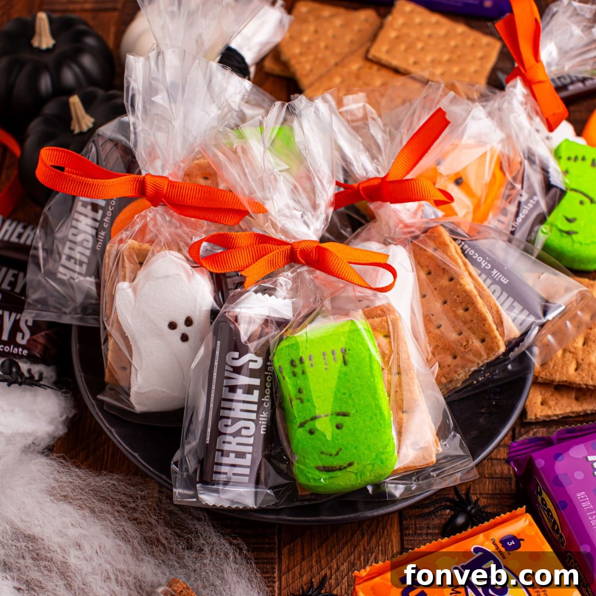 Spooky S'mores Kits 2 Halloween Smores Gift Bags in a Halloween bowl on table