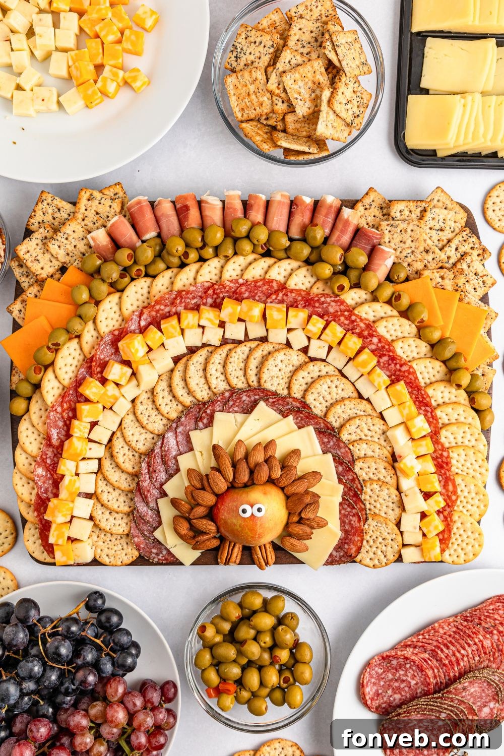 Turkish Bites Board 14 overhead look of a thanksgiving charcuterie board on table