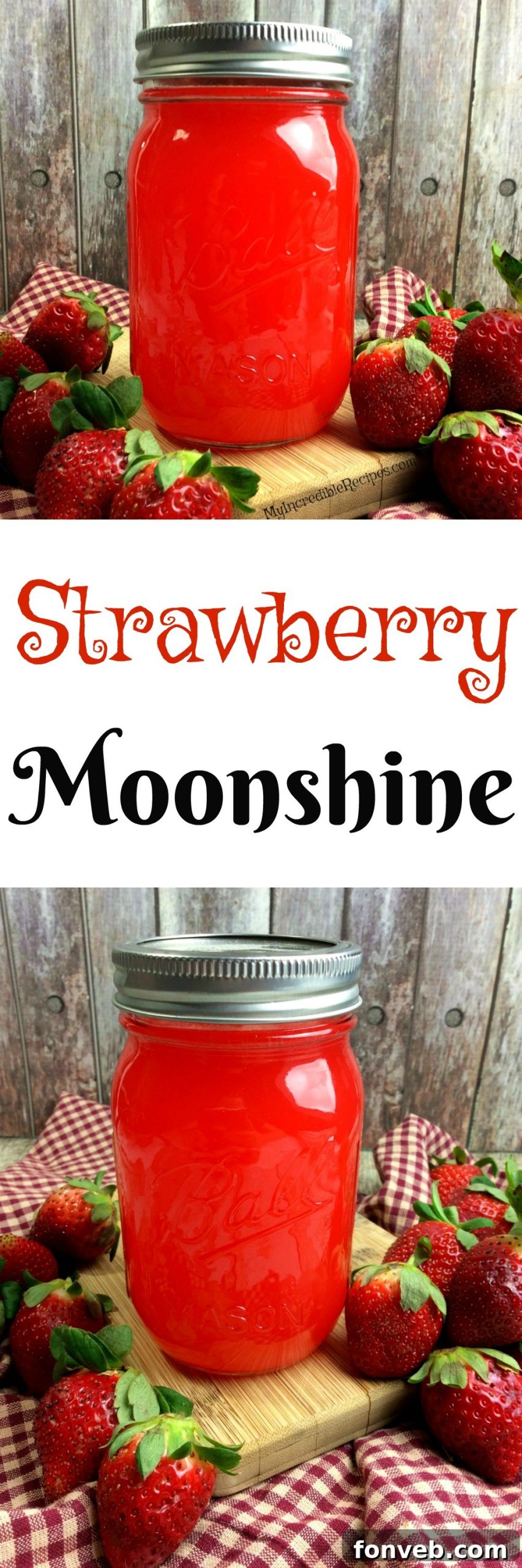 Homemade strawberry moonshine ready to be poured and enjoyed