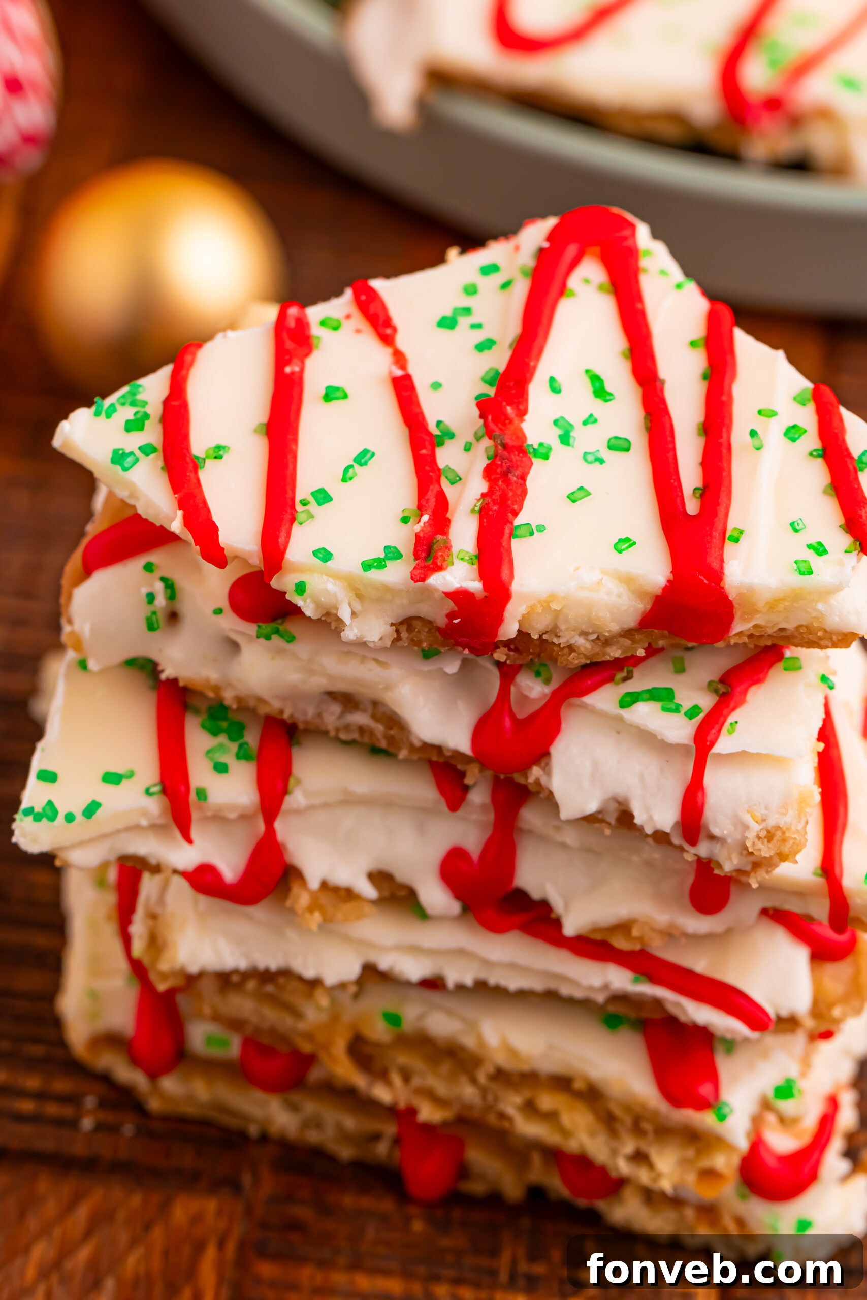 Addictive Little Debbie Christmas Tree Cake Toffee Bark 18 Stack of the Christmas Tree Crack piled on top of each other