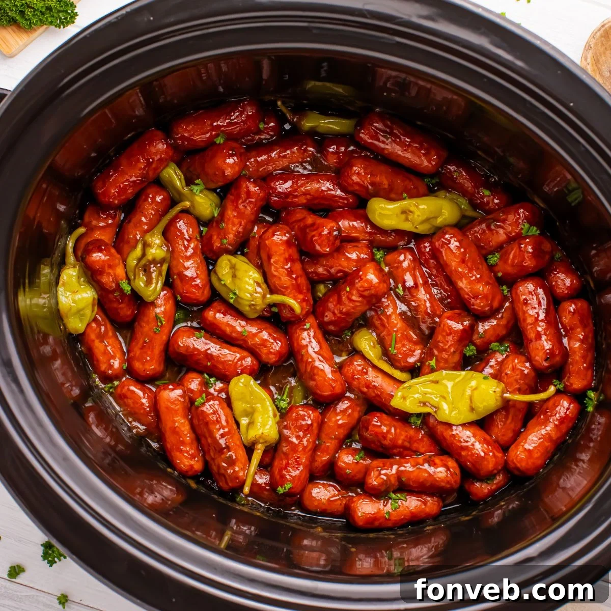 Slow Cooker Mississippi Lil Smokies in a slow cooker in a crockpot on table