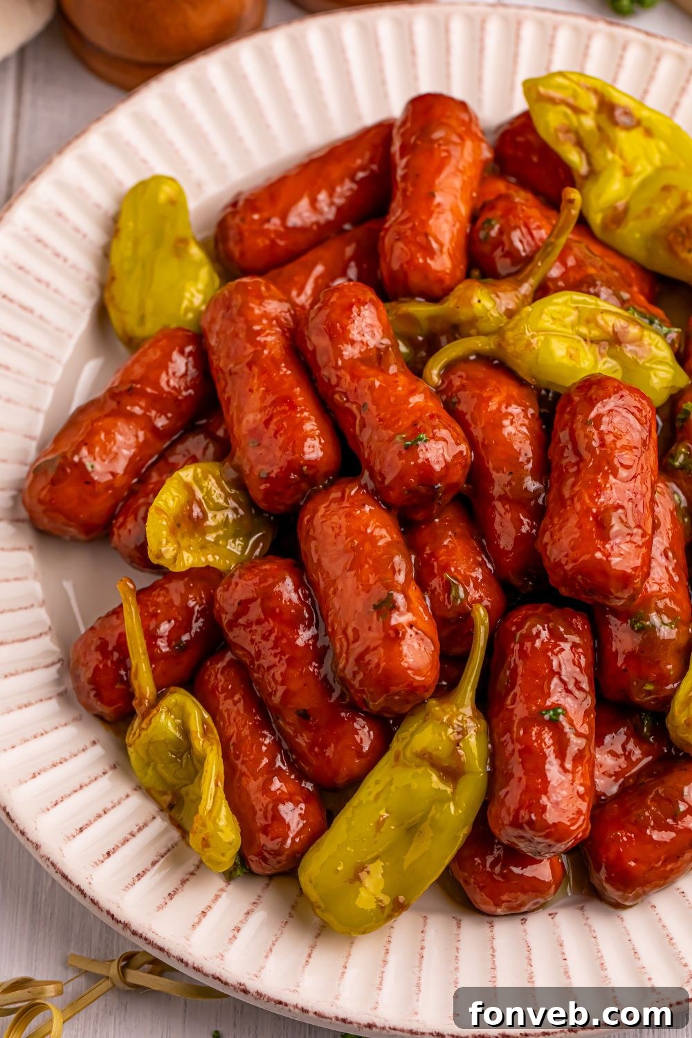Slow Cooker Mississippi Lil Smokies on a plate on table