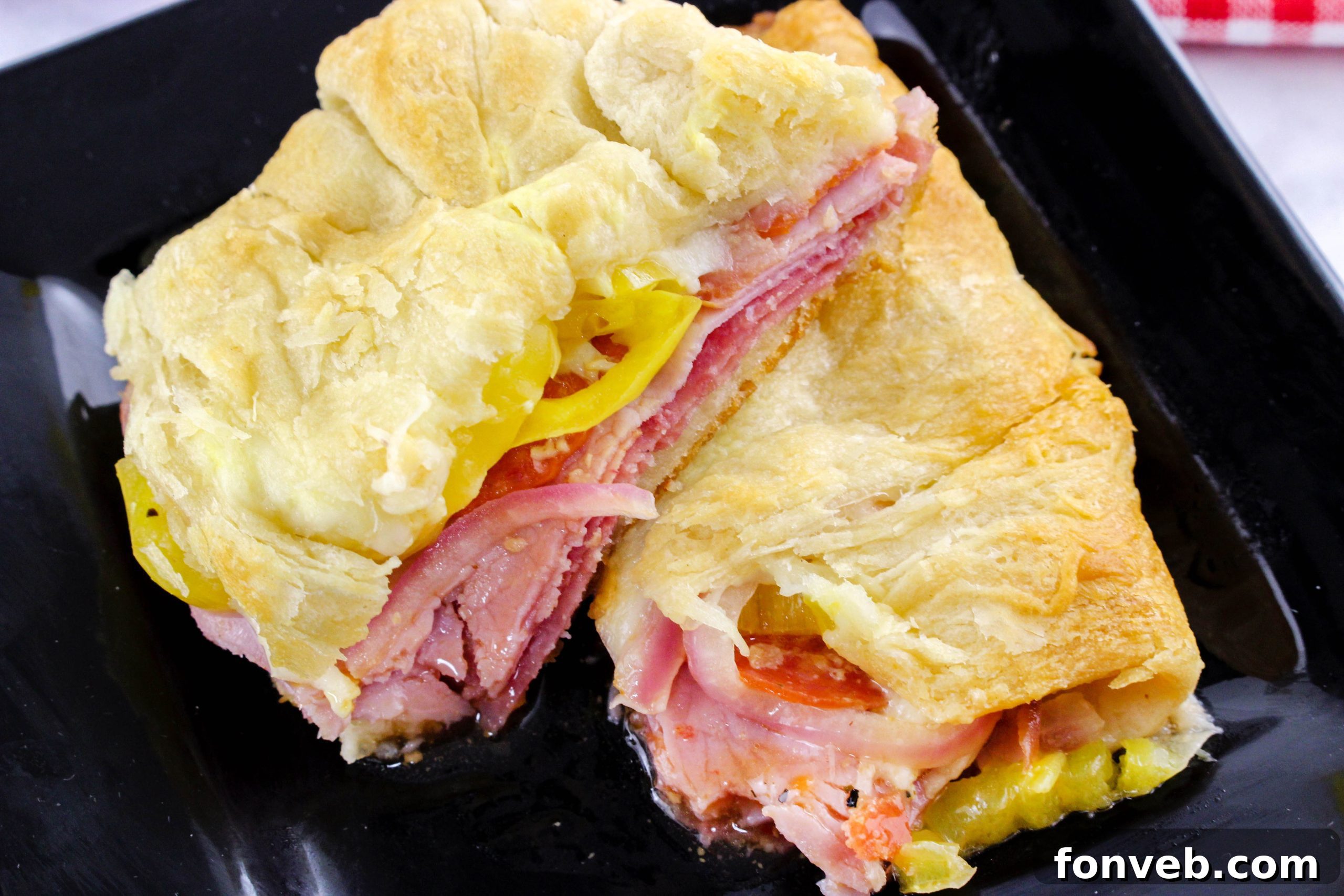 Italian Sub Crescent Bake 2 Delicious Italian Sub Crescent Ring, golden brown and ready to eat