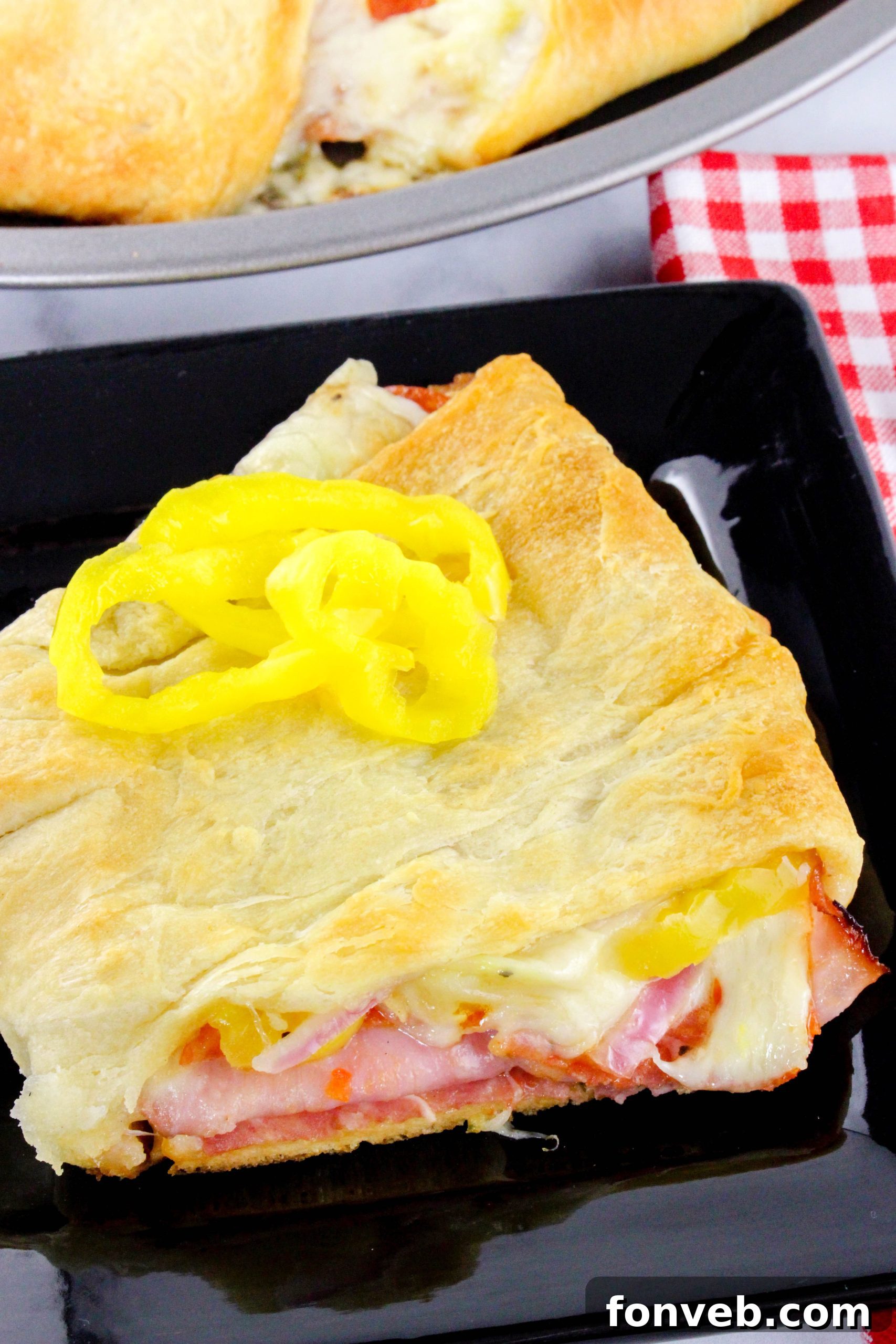 Italian Sub Crescent Bake 8 Freshly sliced red onions and pepper rings on top of the deli meats