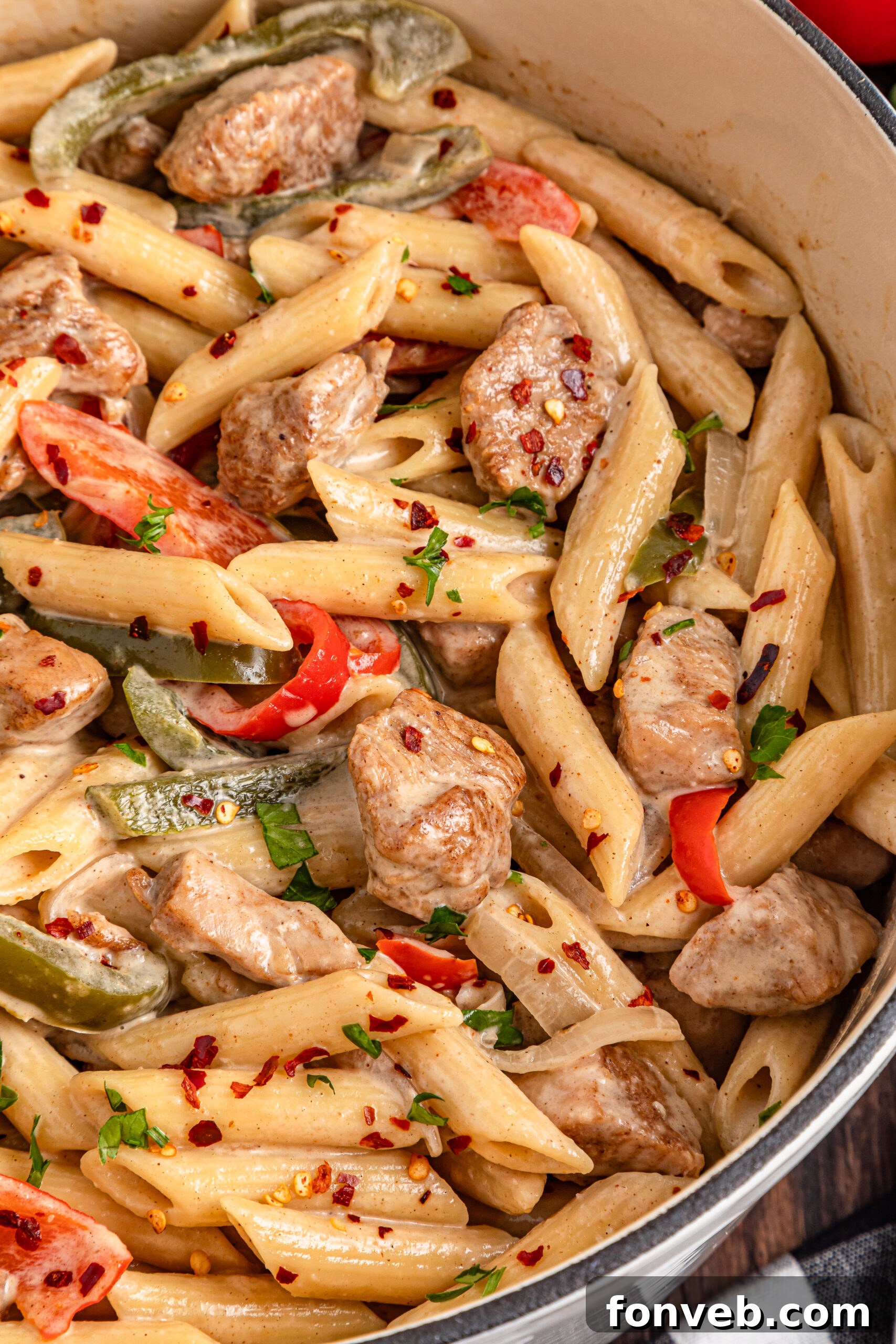 Reggae Ragu 2 up close view of the Rasta Pasta in a large pot