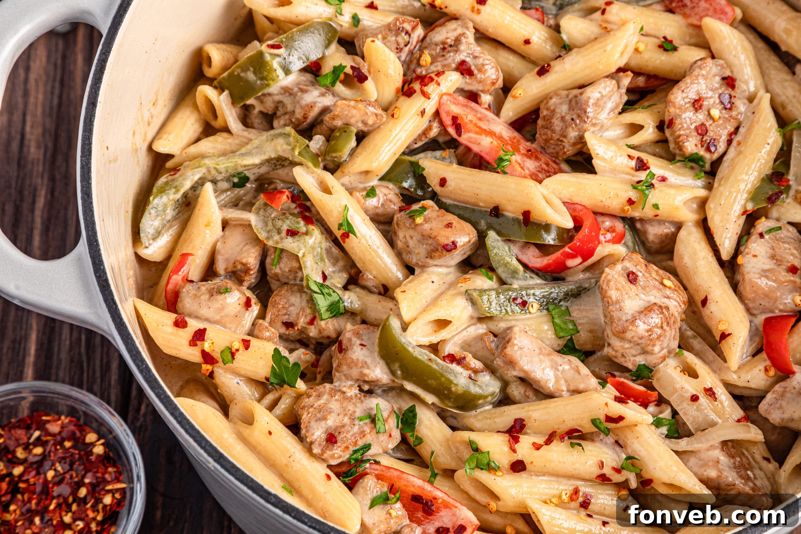 Reggae Ragu 18 Rasta pasta in a large pot showing the texture