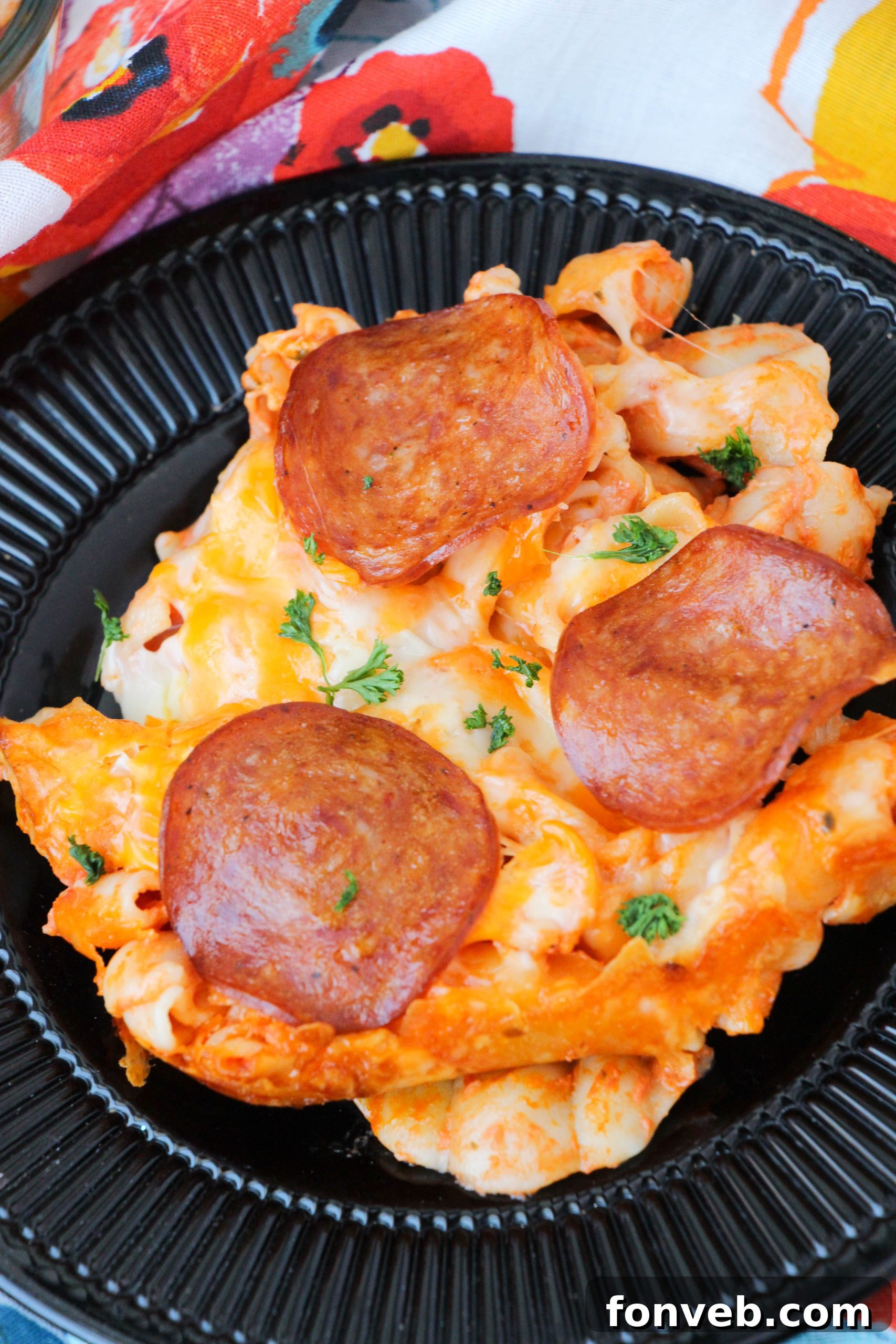 Delicious Pepperoni Pizza Pasta Bake ready to be served, a comforting family meal