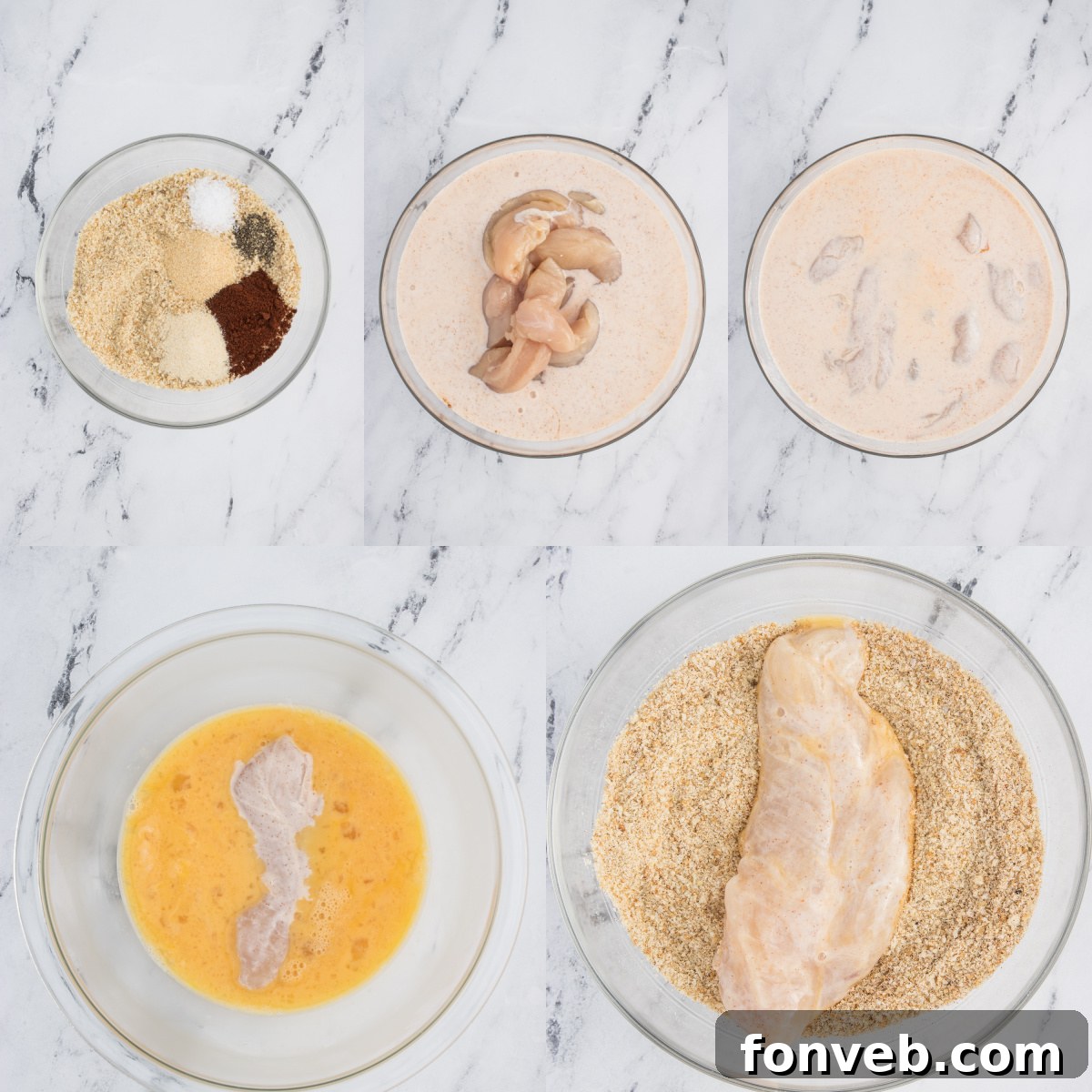 Ultra Crispy Air Fryer Chicken Tenders 7 Air Fryer Chicken Tenders being prepared and seasoned on a cutting board before cooking
