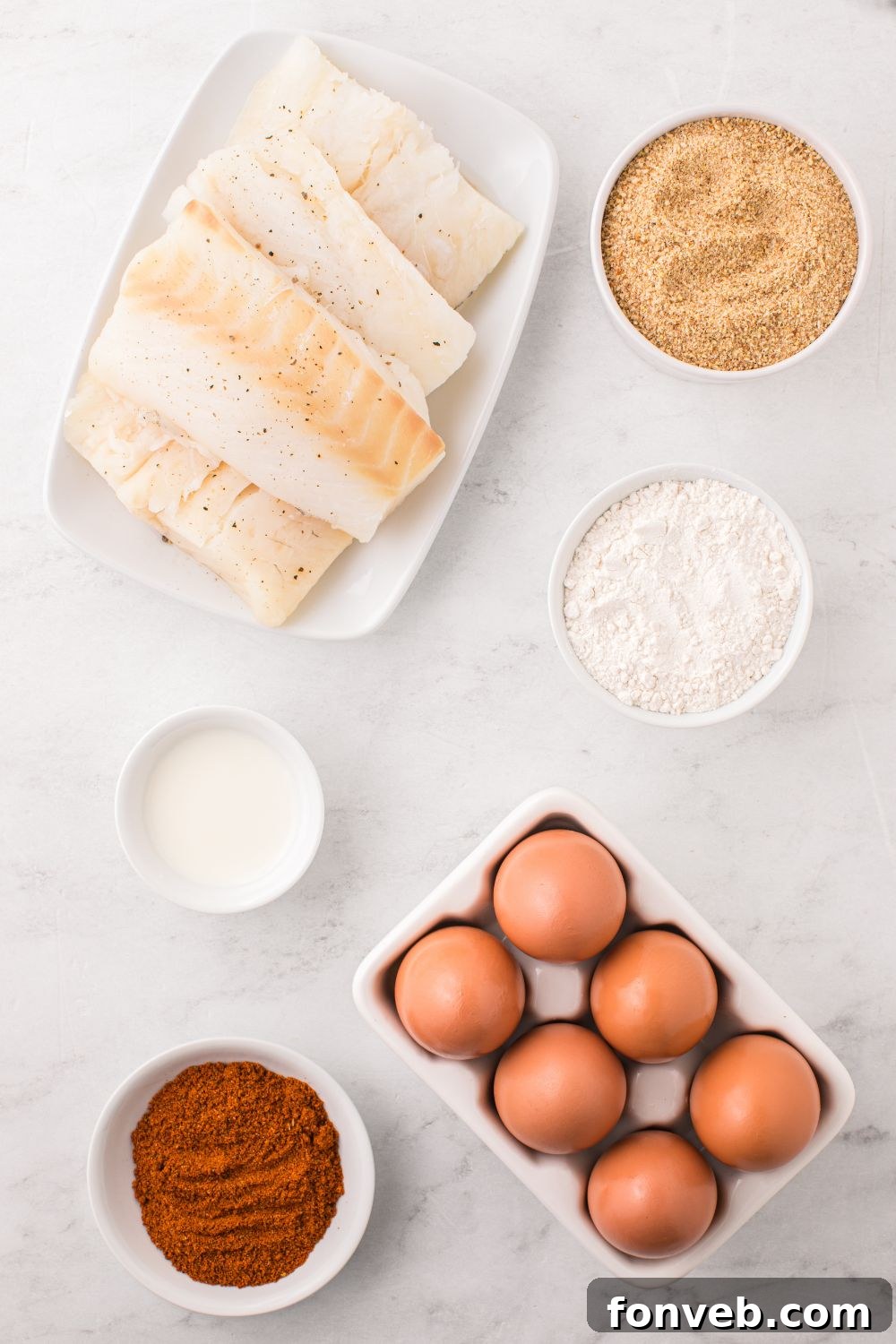 Crispy Air-Fried Fish and Chips 7 overhead look of ingredients for fish