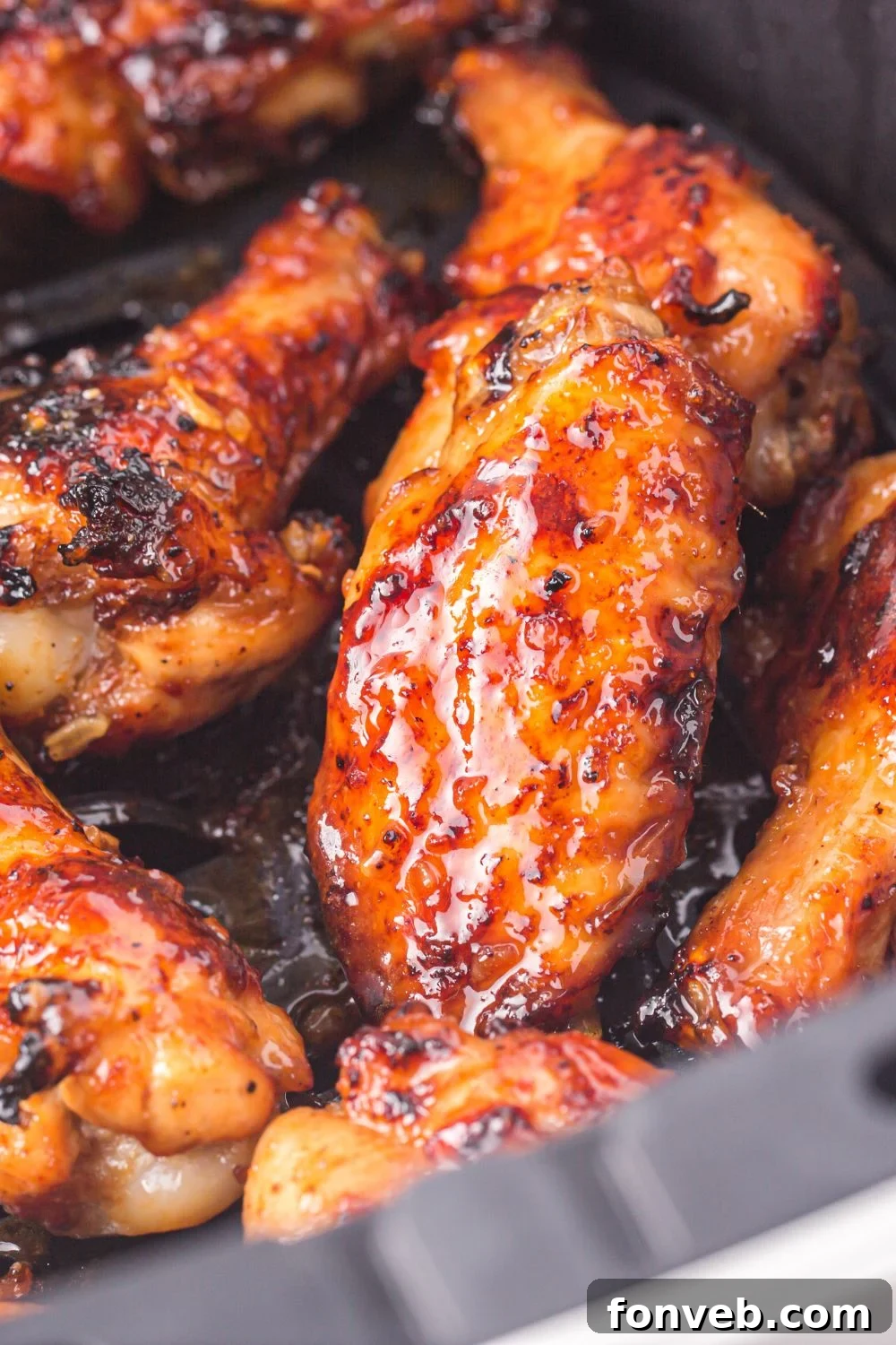 close up look of air fried crispy chicken wings