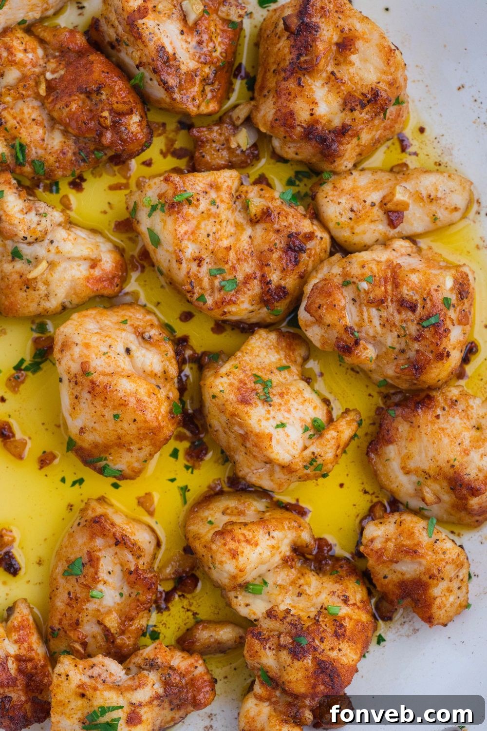 skillet with buttery garlic chicken bites