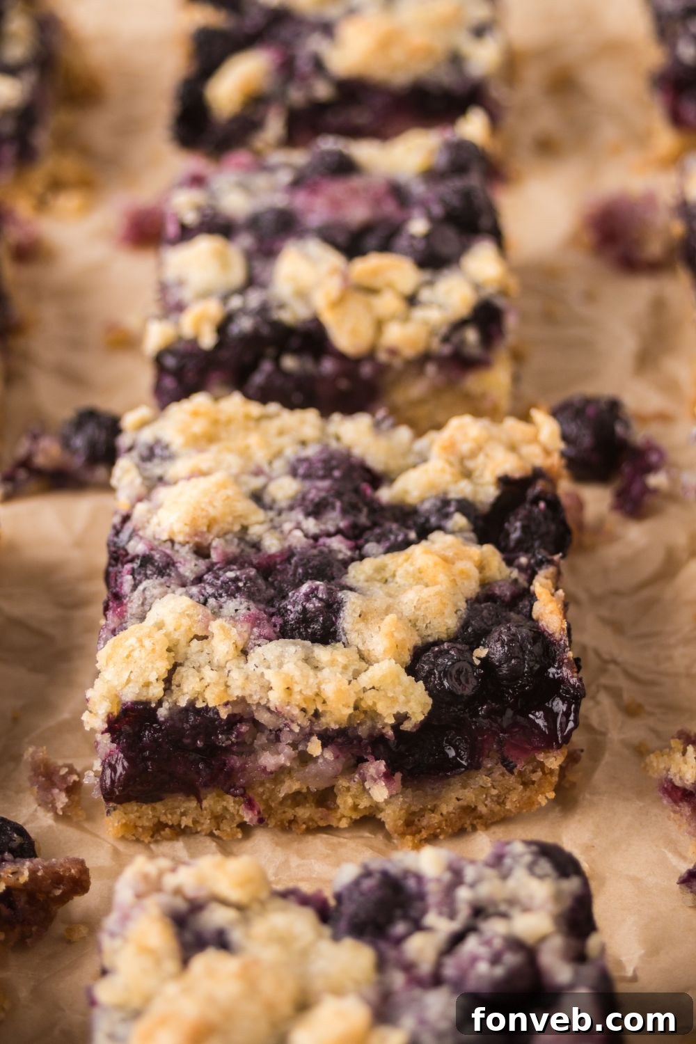 blueberry crumble squares on table