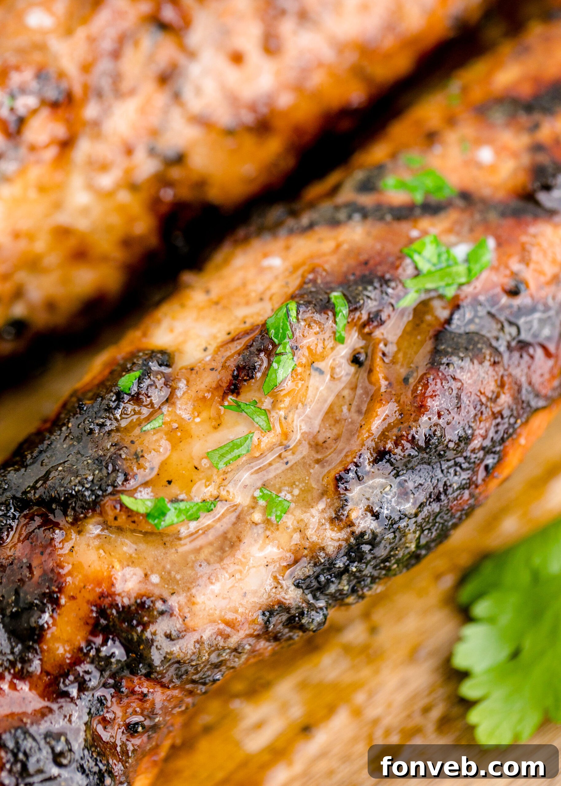 up close shot of the Grilled Pork Tenderloin on a cutting board