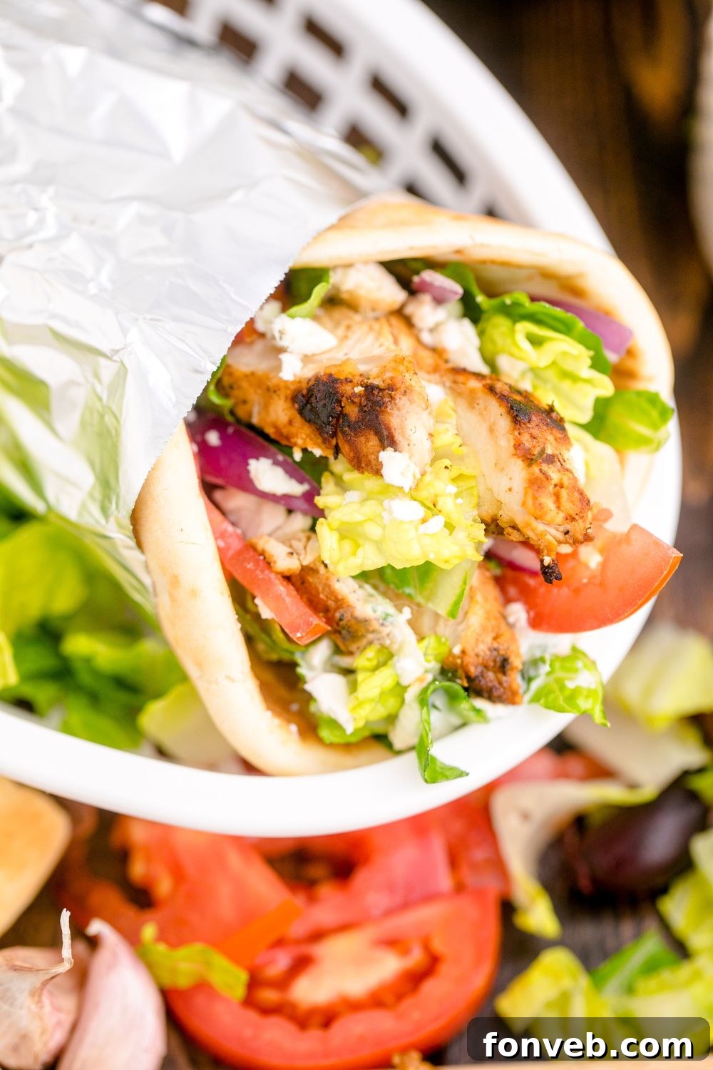 close up of Chicken Gyro in a pita bread