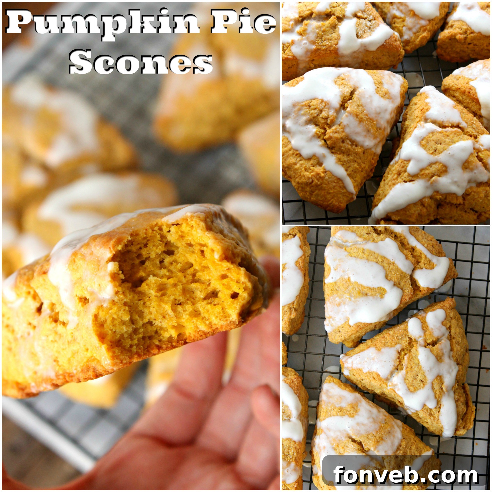 Beautifully glazed pumpkin scones, close-up with fall decor, ready for enjoyment.