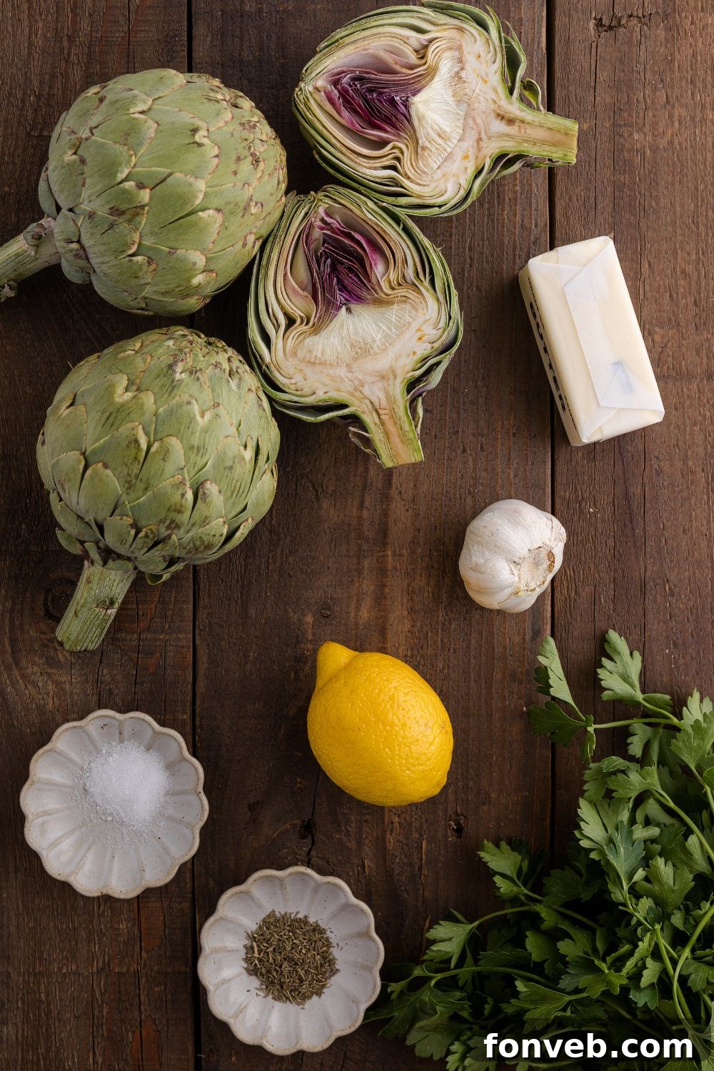Oven Roasted Artichokes ingredients on table