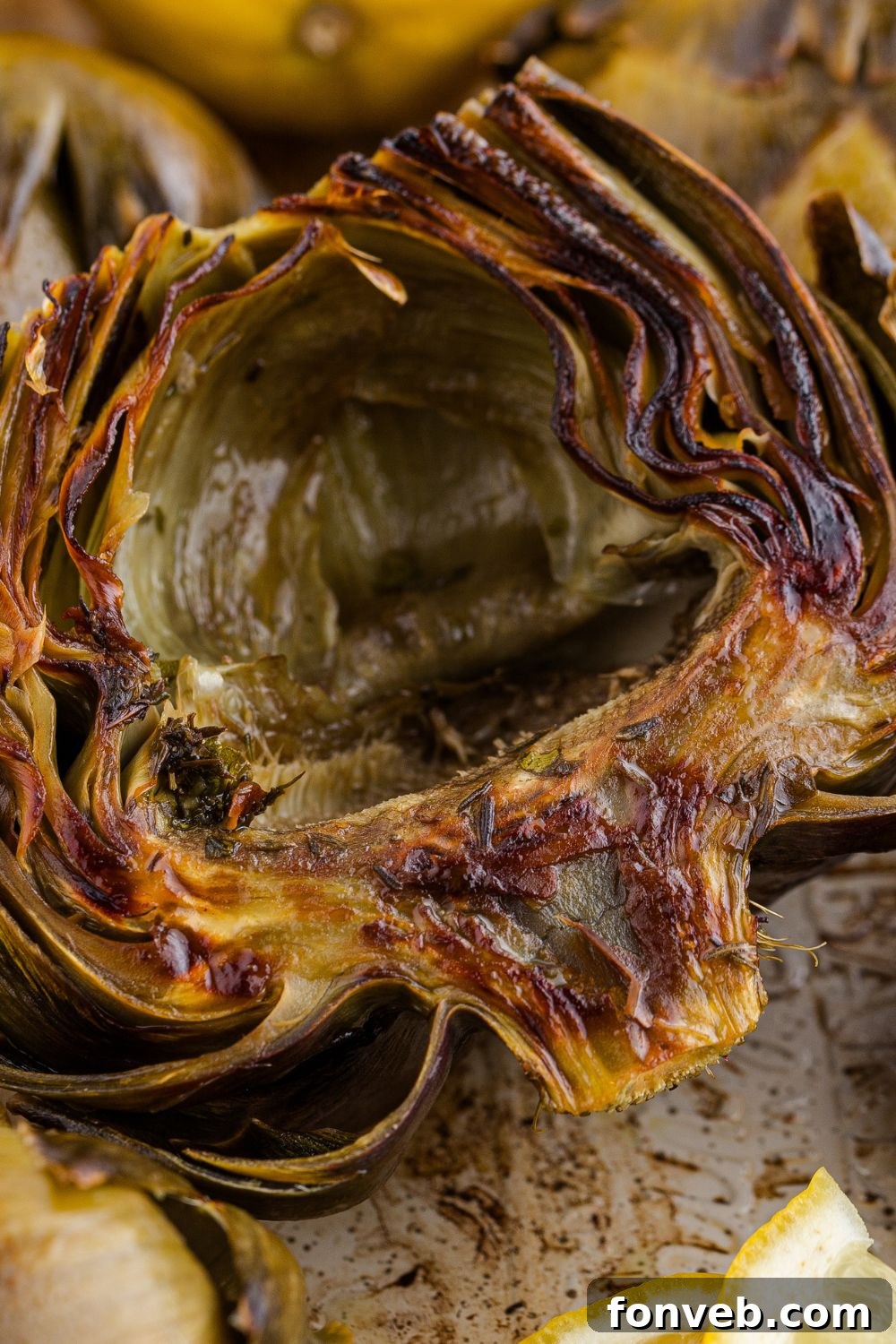 view of inside of roasted artichoke