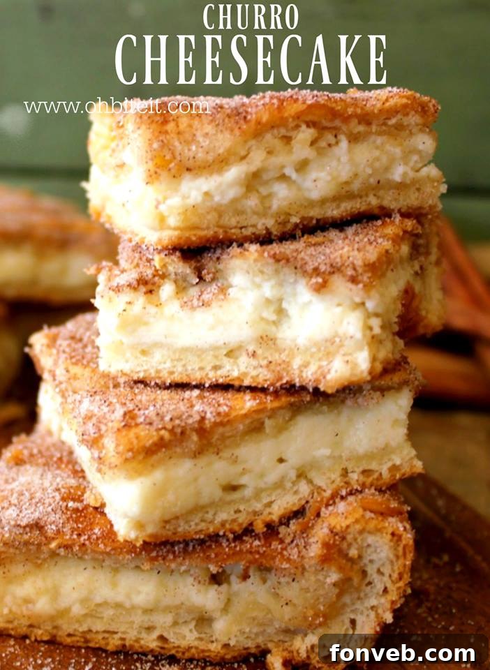 Churro Cheesecake, with a golden cinnamon sugar topping and creamy filling