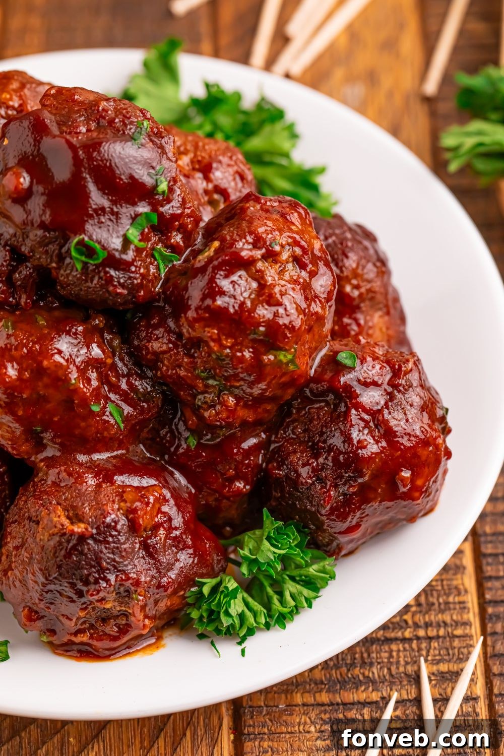 overhead look to table with a plate full of homemade meatballs on it 