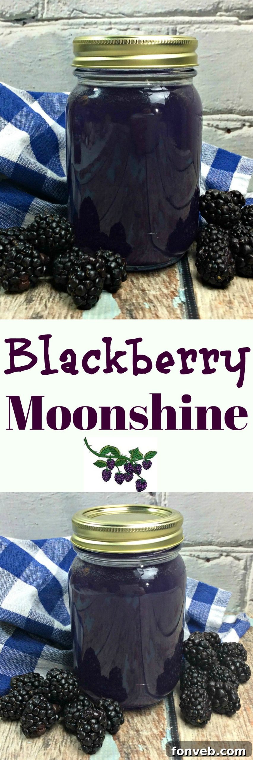 Wild Berry Firewater 6 Close-up of Blackberry Moonshine in a mason jar with fresh blackberries, ready for storage or serving.