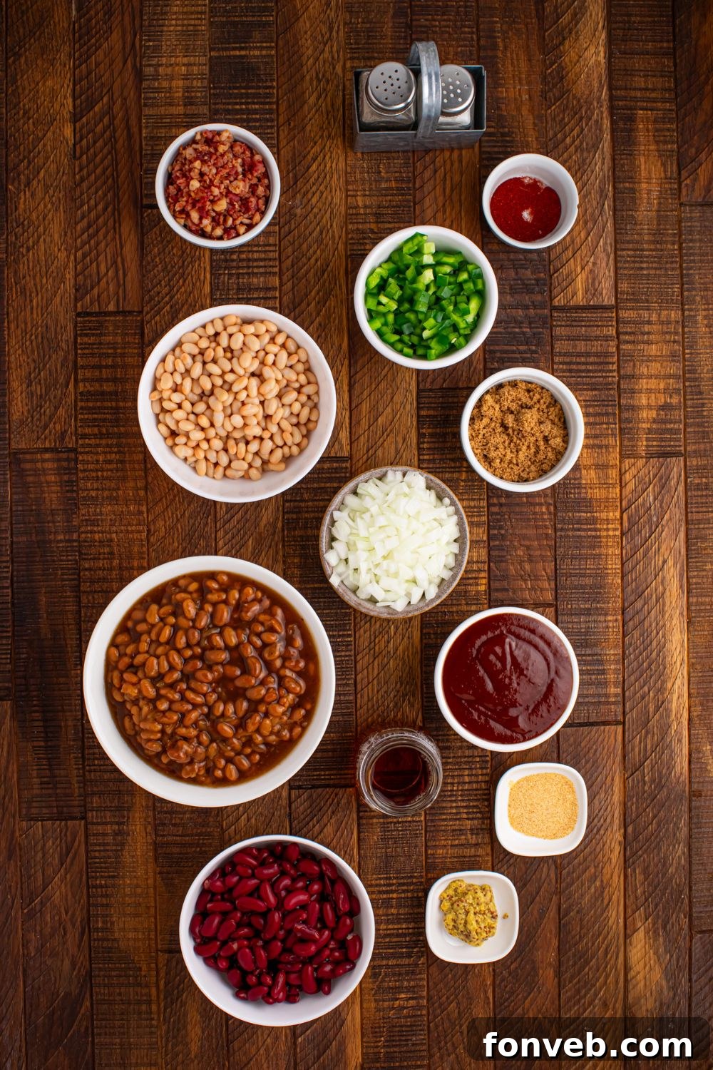 ingredients for Crockpot bourbon baked beans in single serve containers 