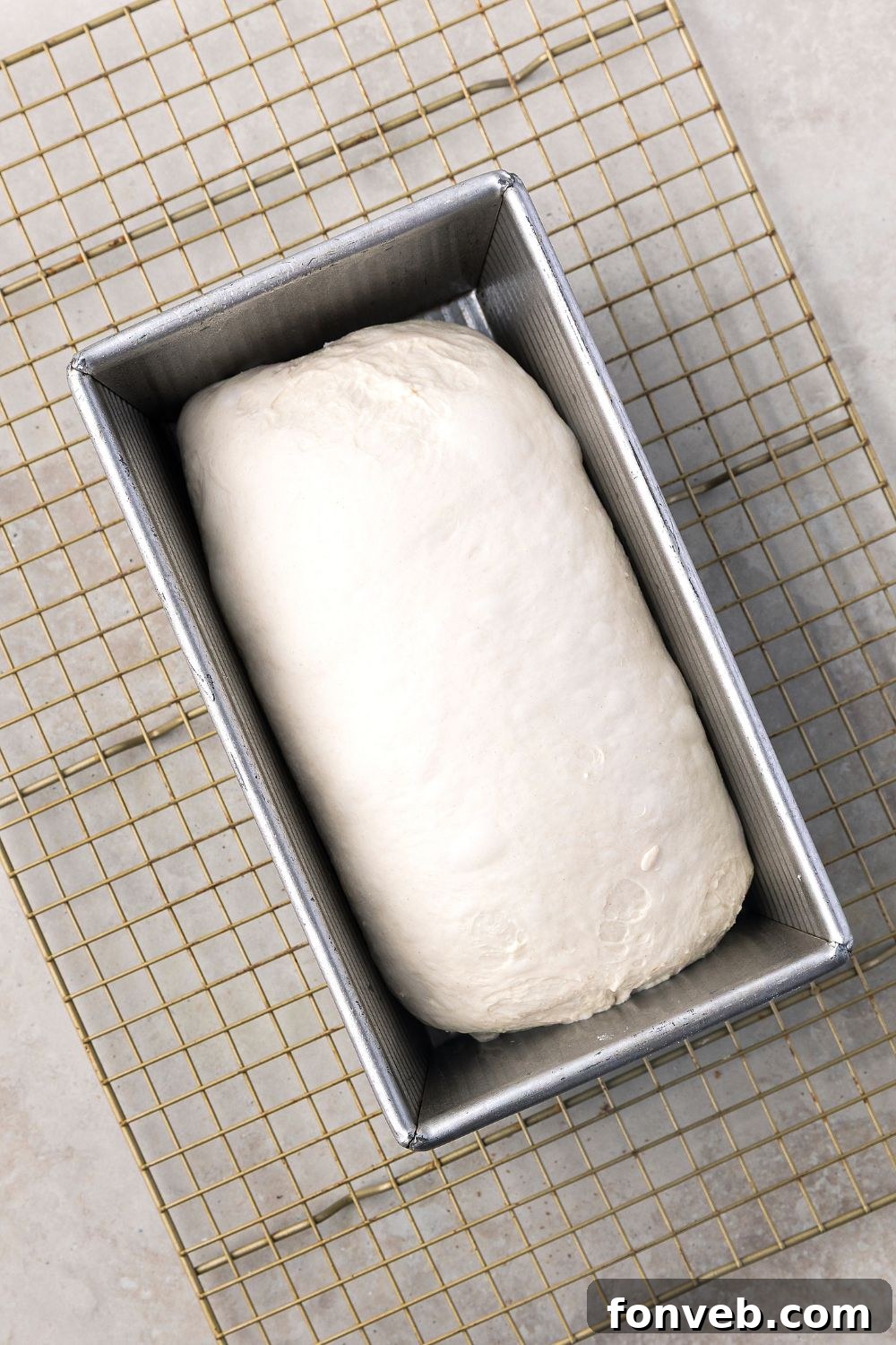 Effortless Homemade Sourdough Perfectly Crusty Always 16 small Homemade Sourdough Bread dough in a pan on cooling rack on table