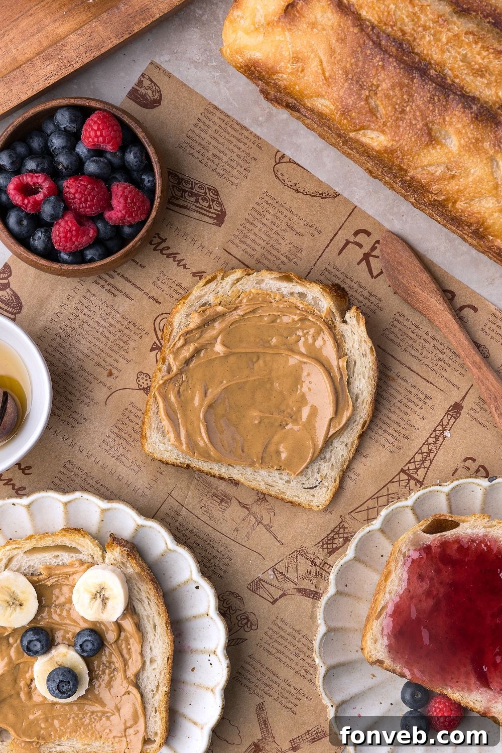 Effortless Homemade Sourdough Perfectly Crusty Always 5 bread decorated with peanut butter and fruit to look like a bear, more bread with jam, and more Homemade Sourdough Bread with peanut butter
