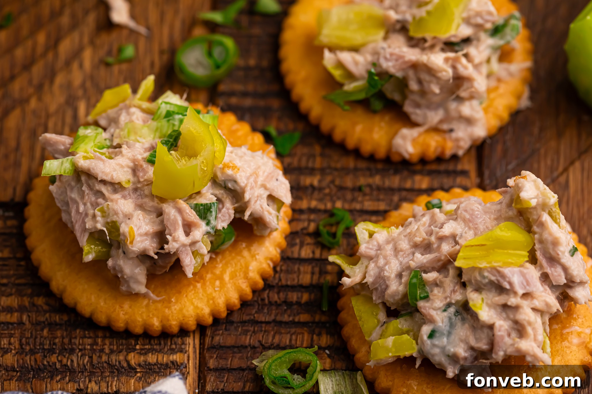 Pepperoncini Ranch Tuna Salad on a few crackers 