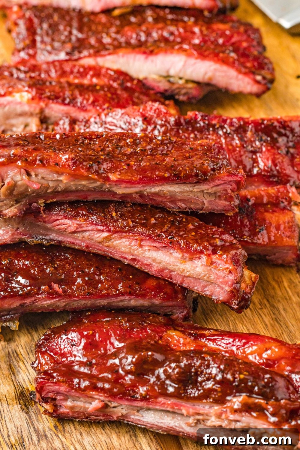 Grilled BBQ Baby Back Ribs sliced into strips