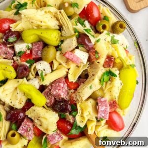 Antipasto Tortellini Pasta Salad in a bowl on table