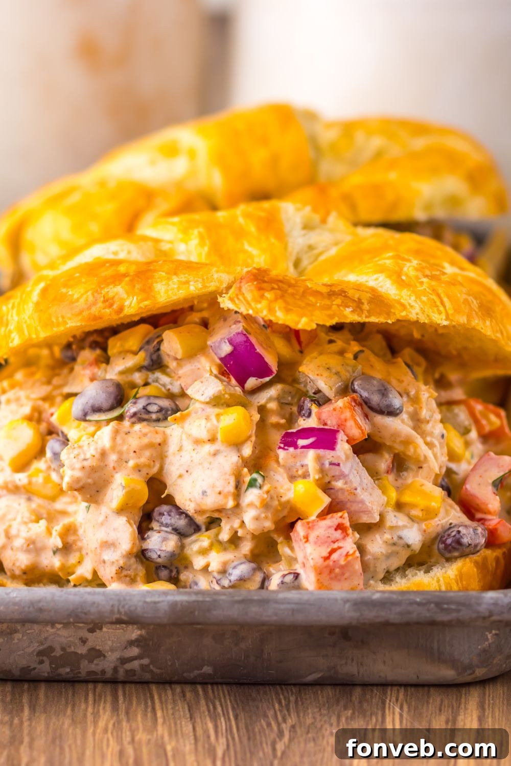 close up of Creamy Taco Chicken Salad  sandwiches on tray 