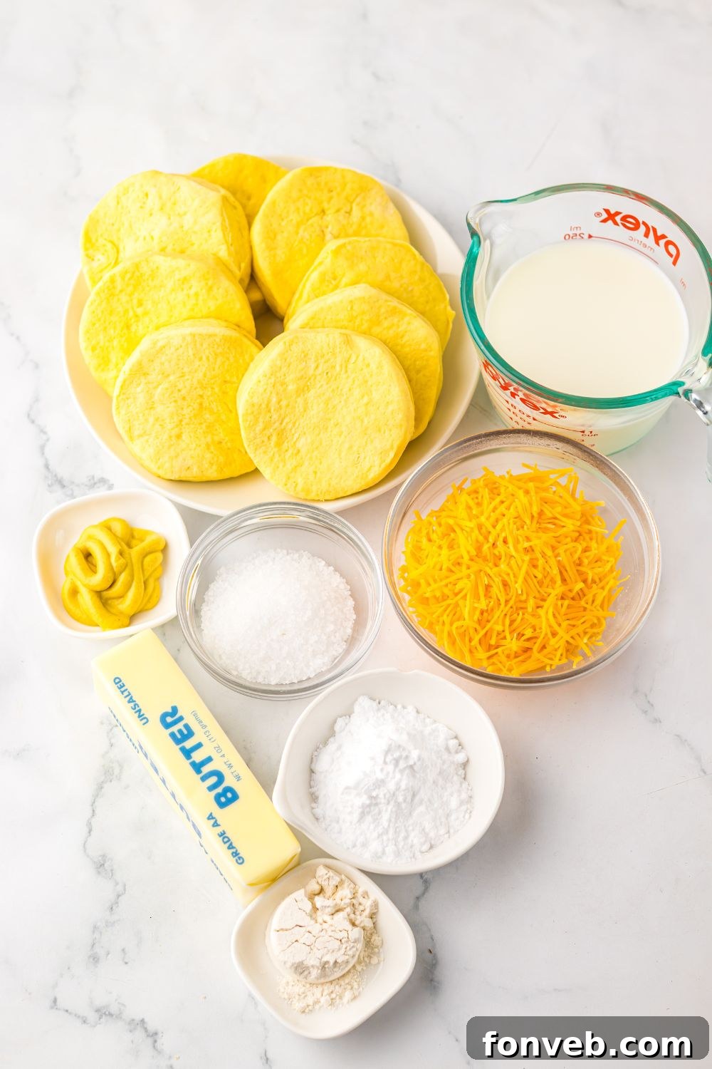 ingredients for making Easy Biscuit Pretzel Bites with Cheese Sauce