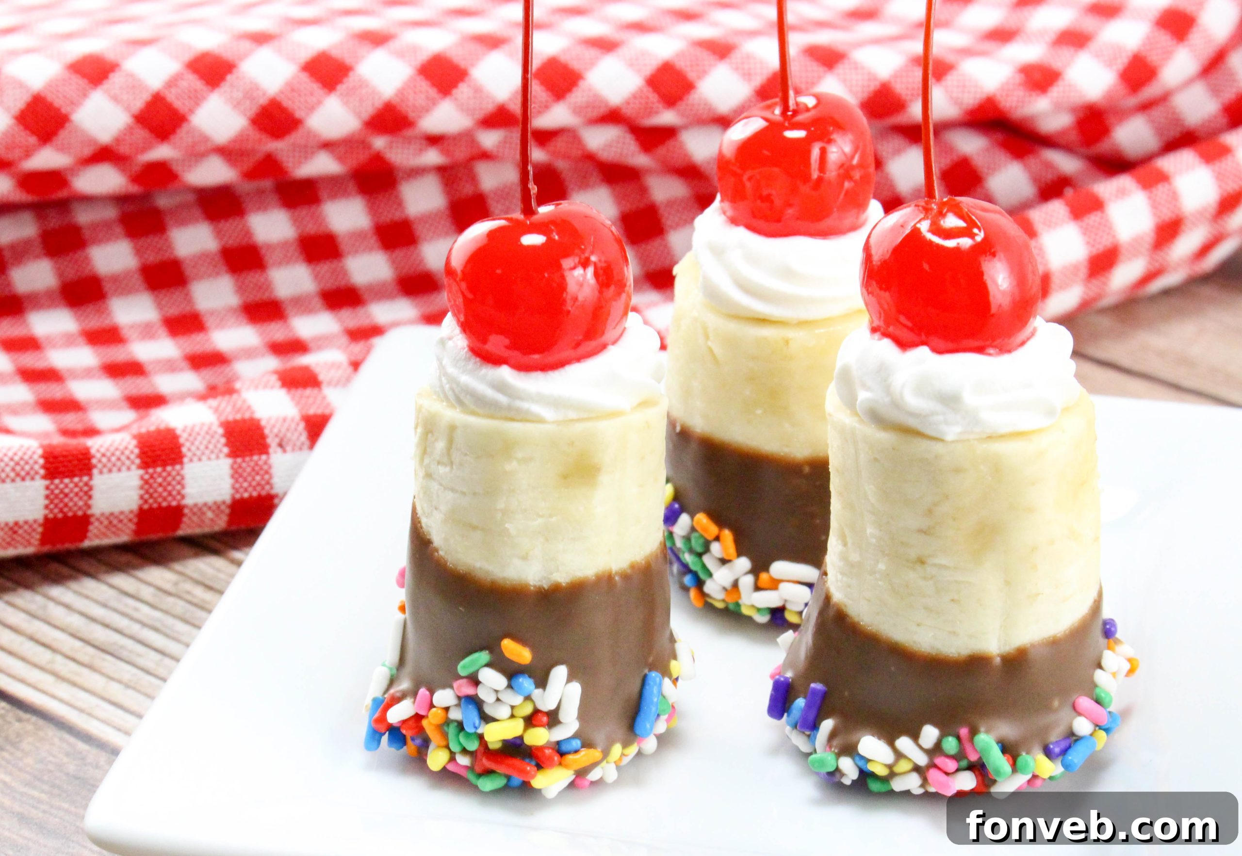 Banana Split Delights 4 Several finished banana split bites artfully arranged, showcasing their vibrant colors and creamy toppings.