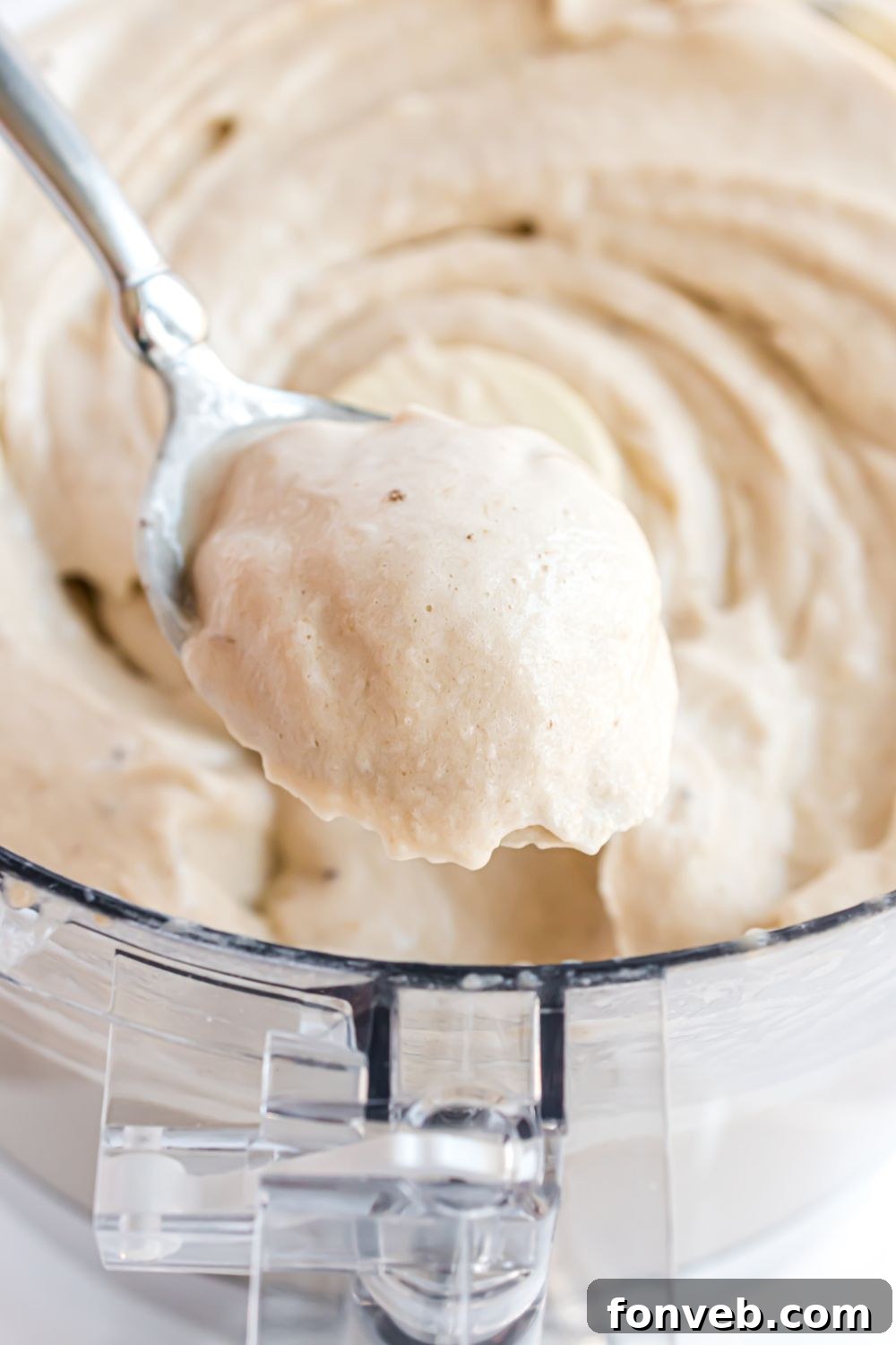 Banana Ice Cream: The One-Ingredient Wonder 12 Banana Ice Cream in food processor with a spoonful