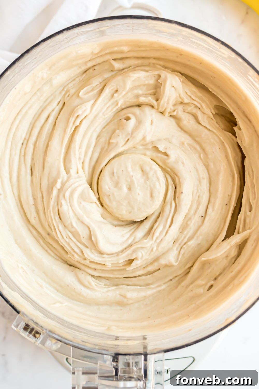 Banana Ice Cream: The One-Ingredient Wonder 19 overhead look of food processor full of Banana Ice Cream