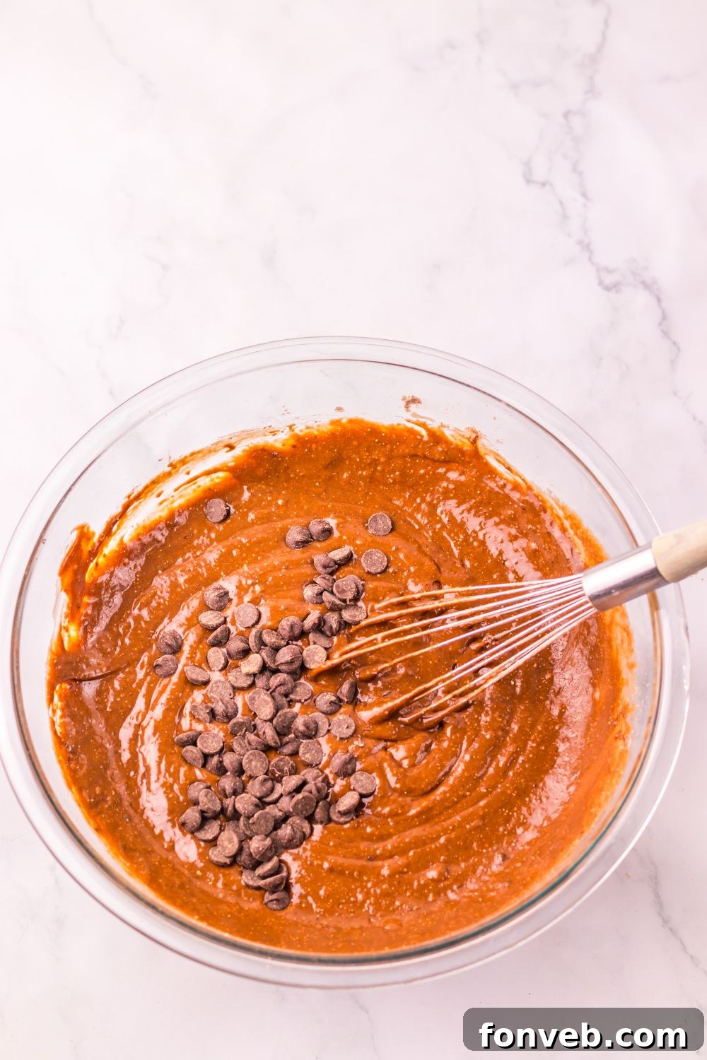 Costco Double Chocolate Muffin batter in a glass bowl on table