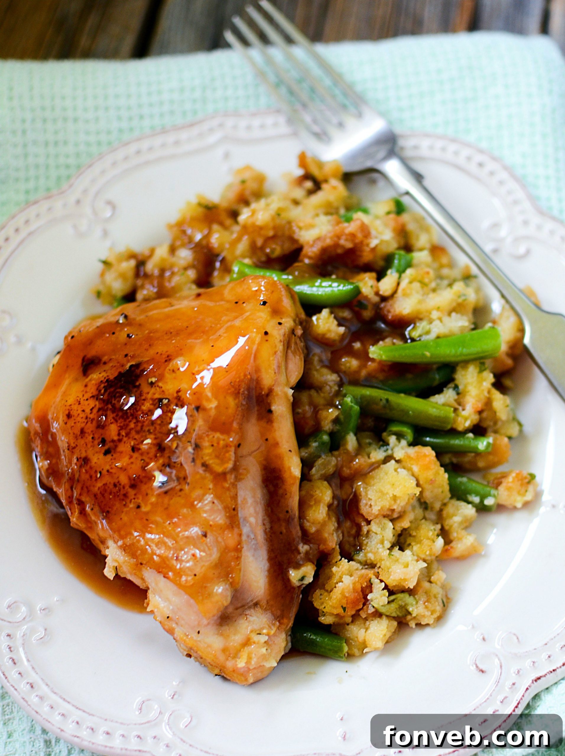 The one-pan chicken and stuffing dish artfully drizzled with rich, brown gravy