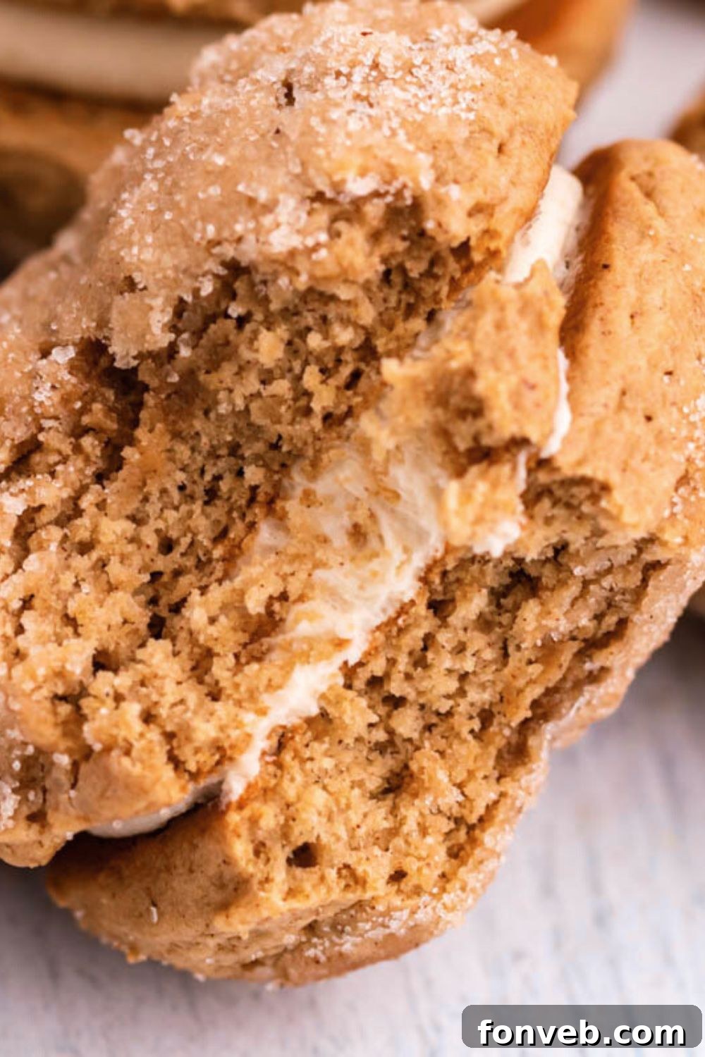 Pillowy Soft Spiced Apple Cider Whoopie Pies 9 Apple Cider Whoopie Pie sat on the side with a bite taken out of it