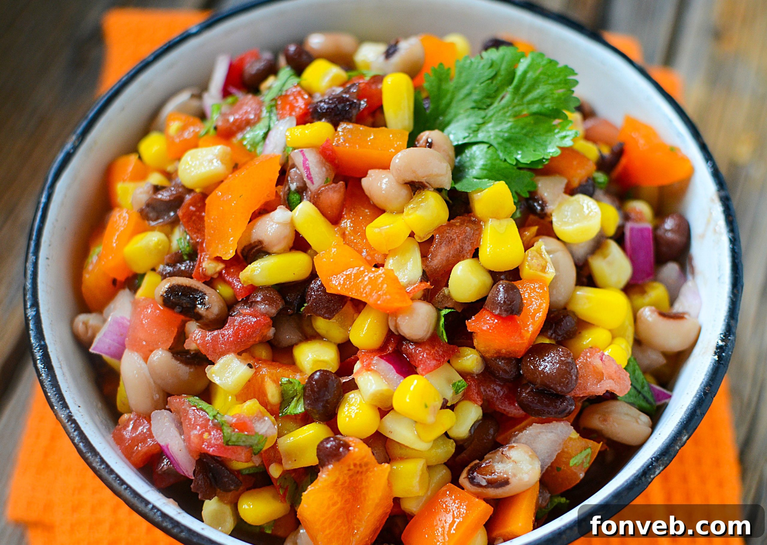 Colorful Cowboy Caviar in a large bowl, ready to be served