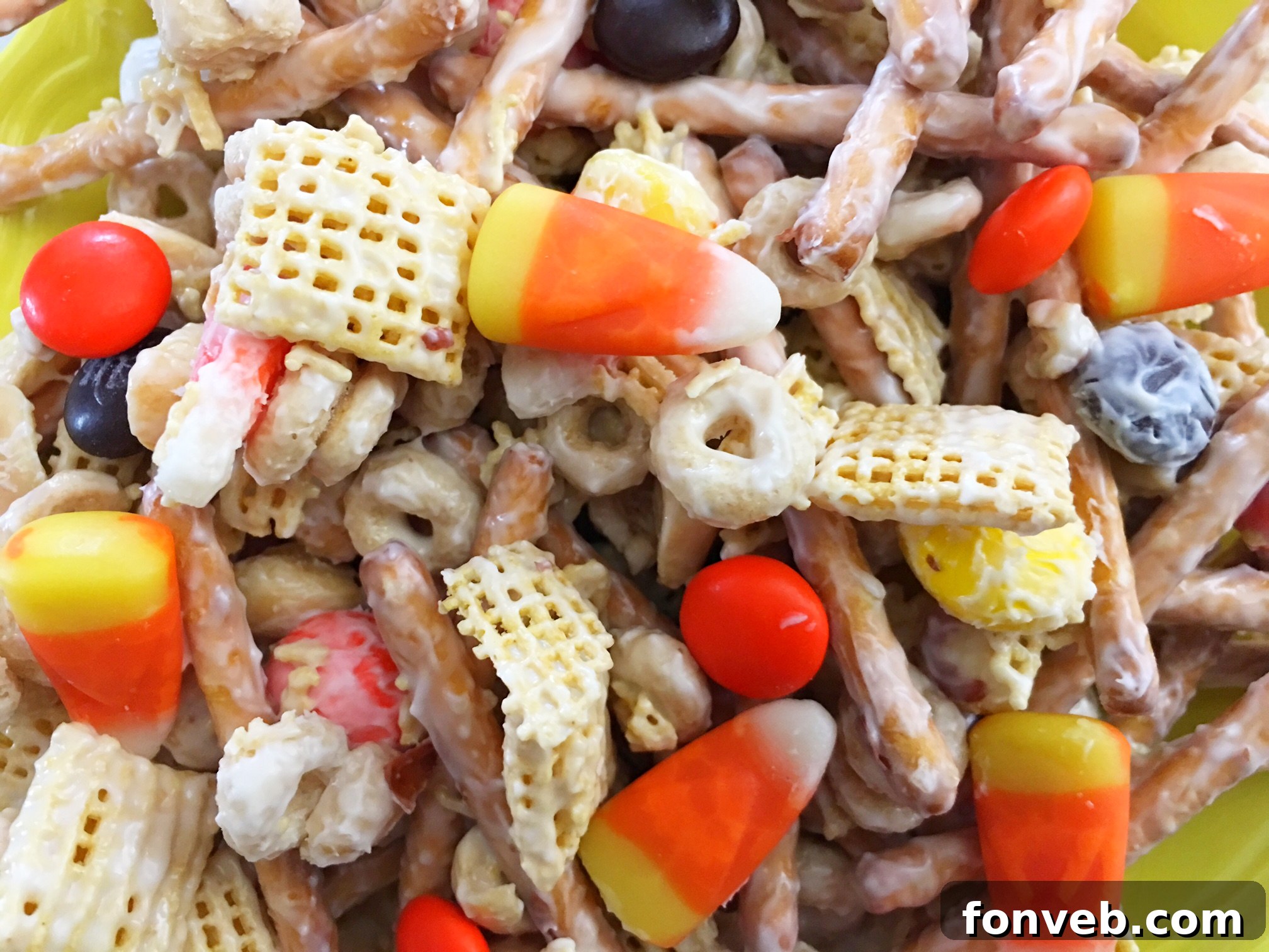 A festive bowl filled with Fall Harvest Crack, showcasing its appeal as a party snack.