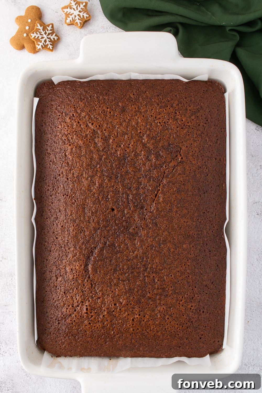 baked gingerbread cake on pan