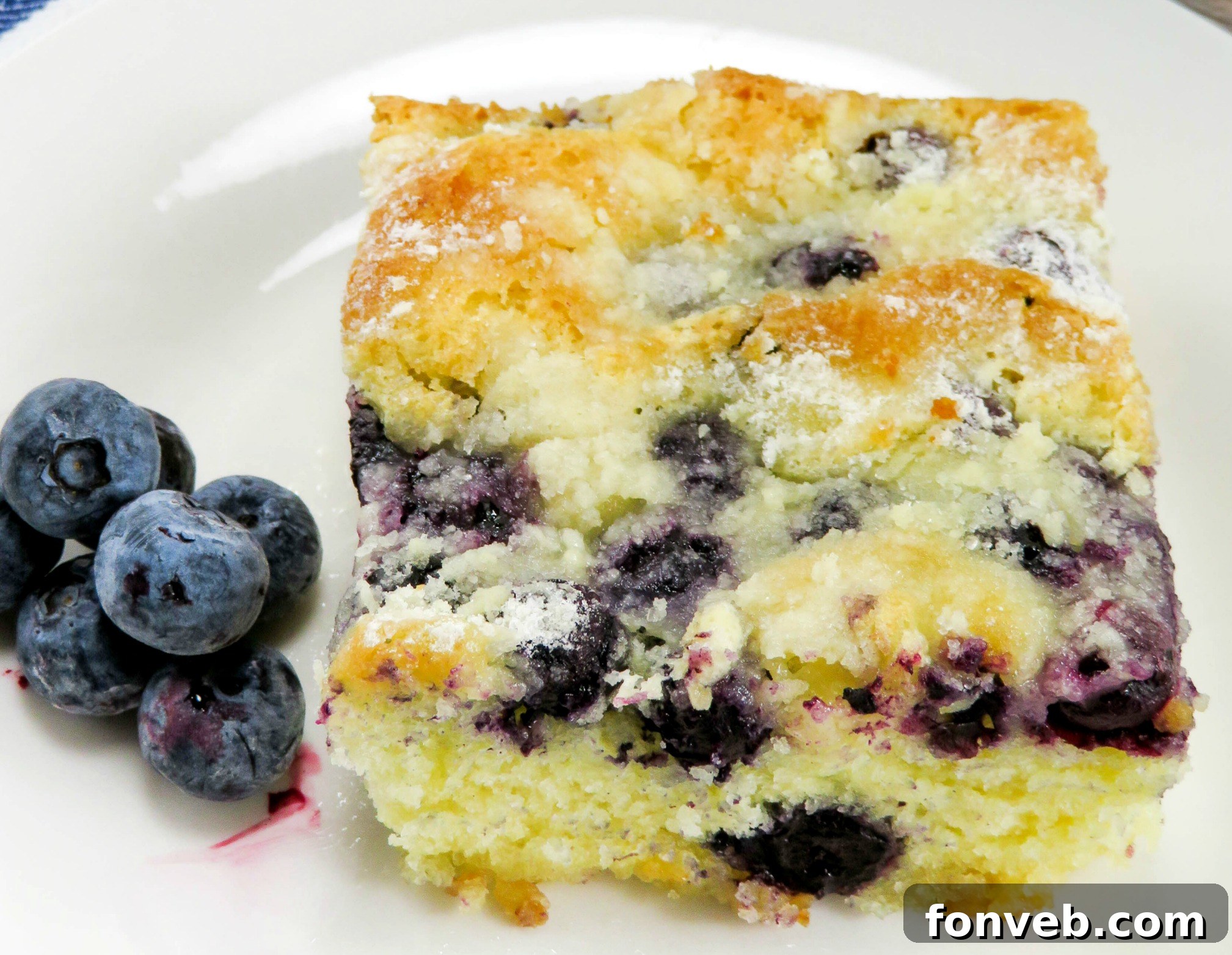A final, enticing image of the blueberry butter cake, perhaps on a dessert table