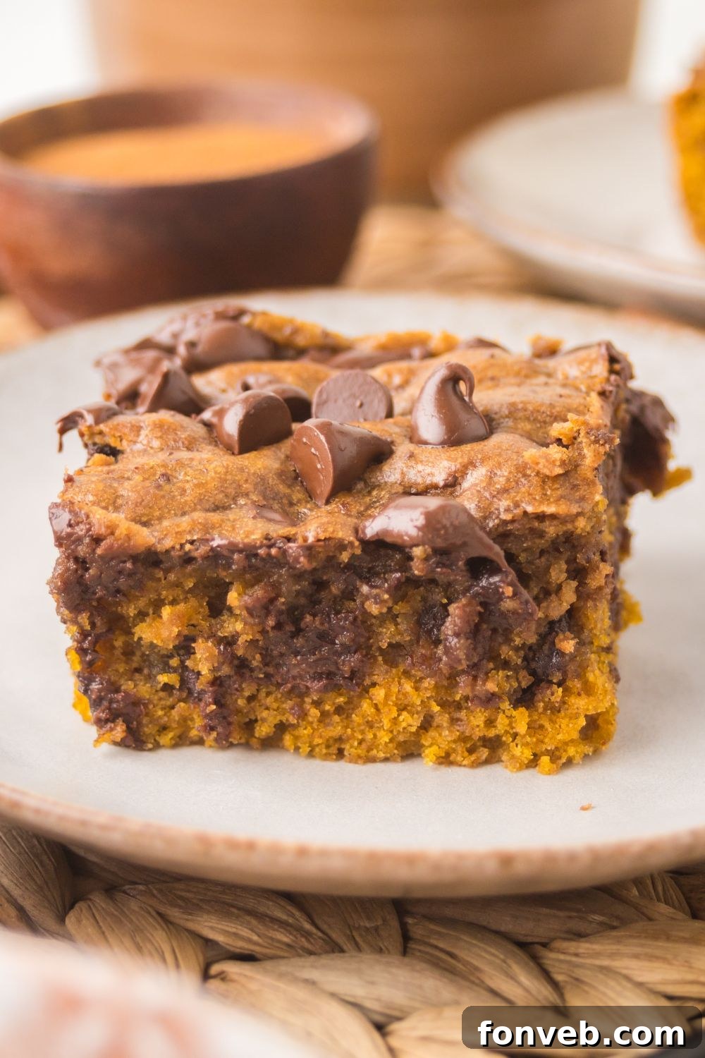 plate with a brown butter pumpkin bar on it 