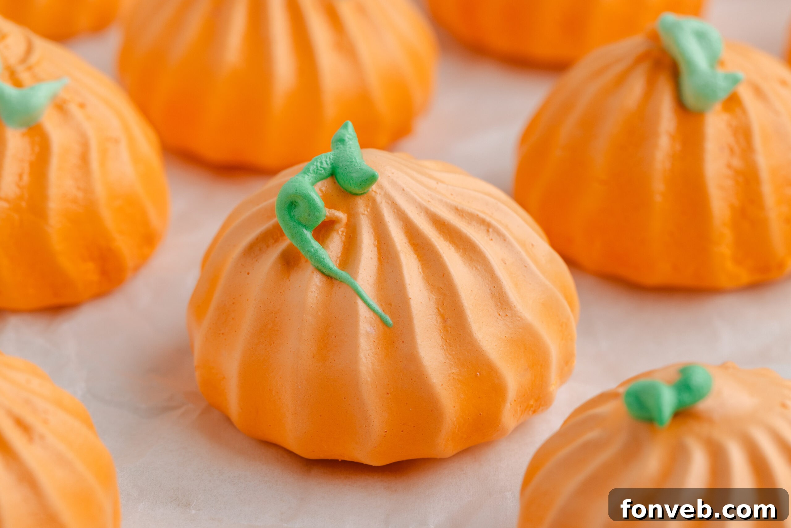 Pumpkin Meringue cookies on a table up close 