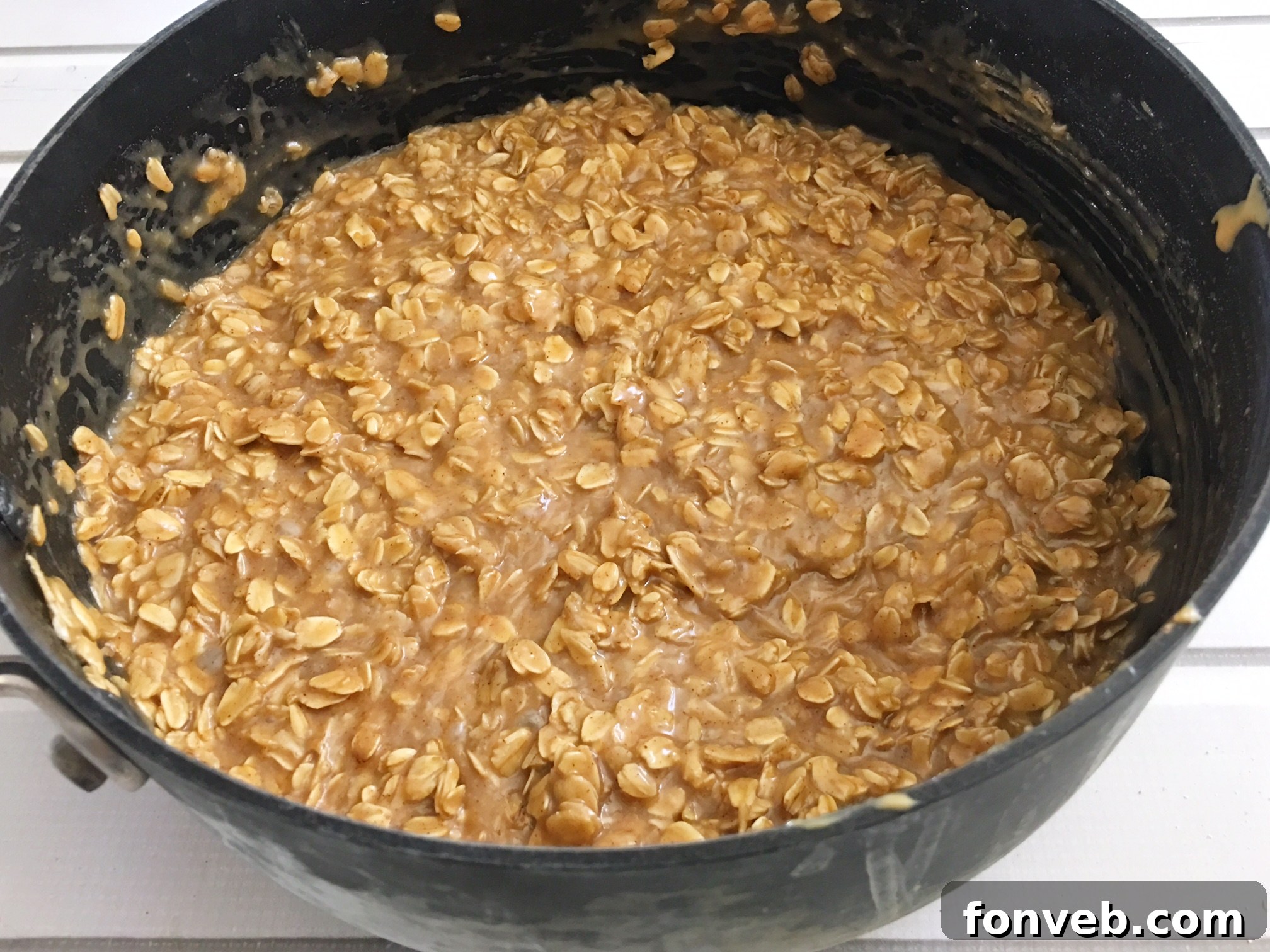 Another view of the no-bake peanut butter cookies, perfectly formed and enticingly glossy, ready for a taste test.