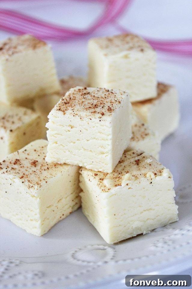 Eggnog Fudge with a dusting of nutmeg